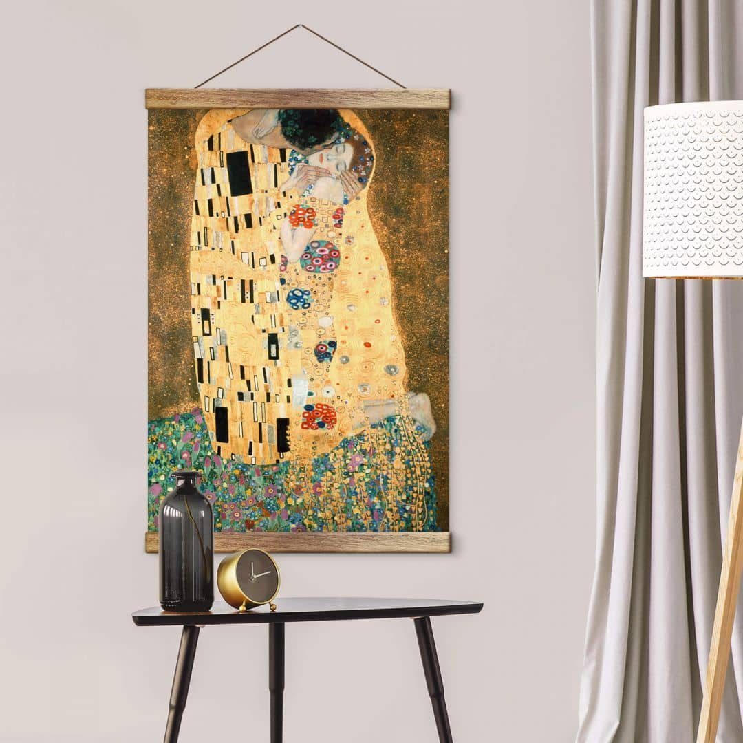 K&L Wall Art Leinwandbild Vintage Stoffbild Poster Klimt Der Kuss Gold Kunstdruck Banner, Jugendstil Gemälde ohne Zubehör