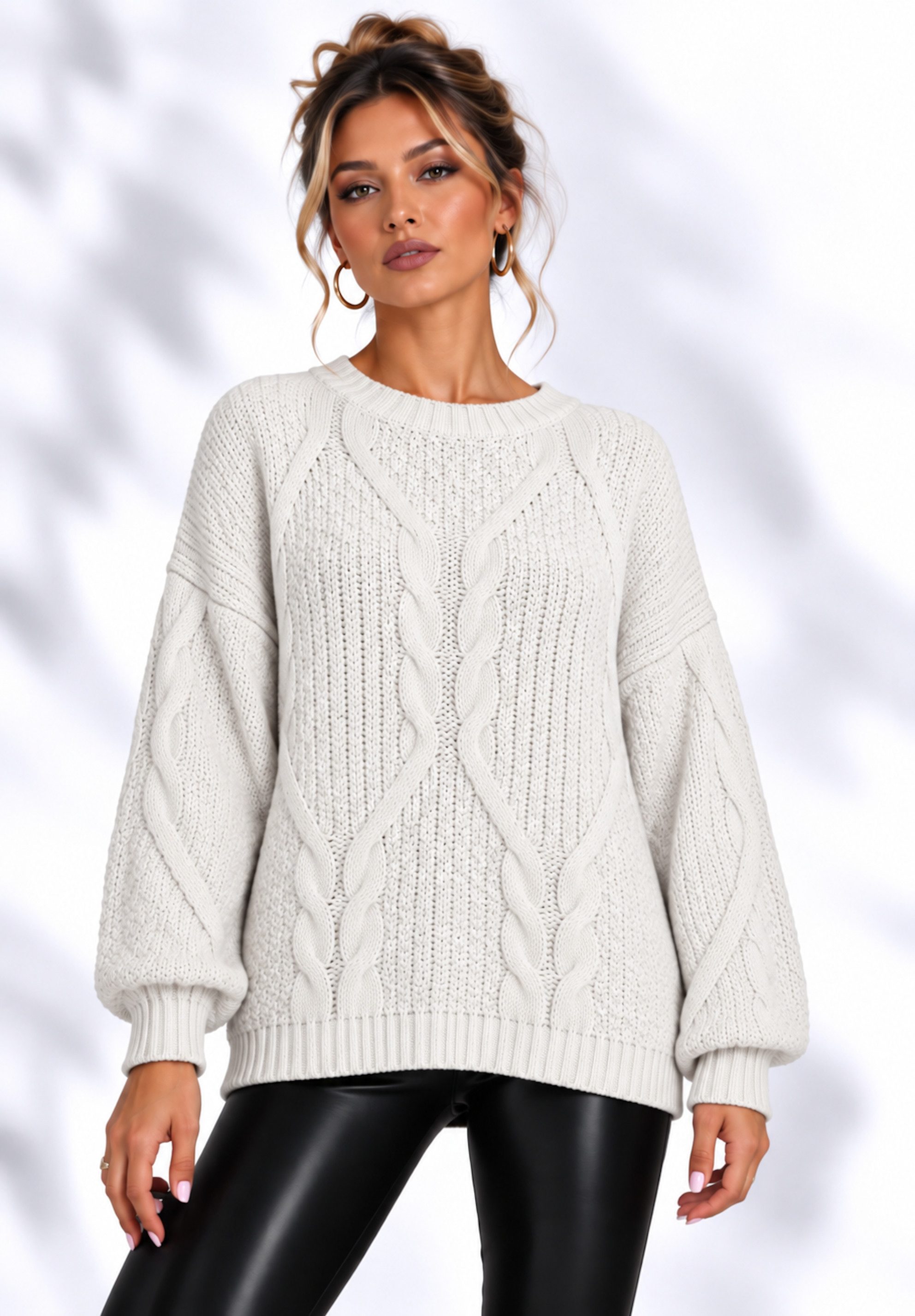 Worldclassca Longpullover WORLDCLASSCA Oversize Strickpulllover Lang Zopf Muster Dick Winter Neue Kollektion - Stilvolle und gemütliche Strickmode für Damen