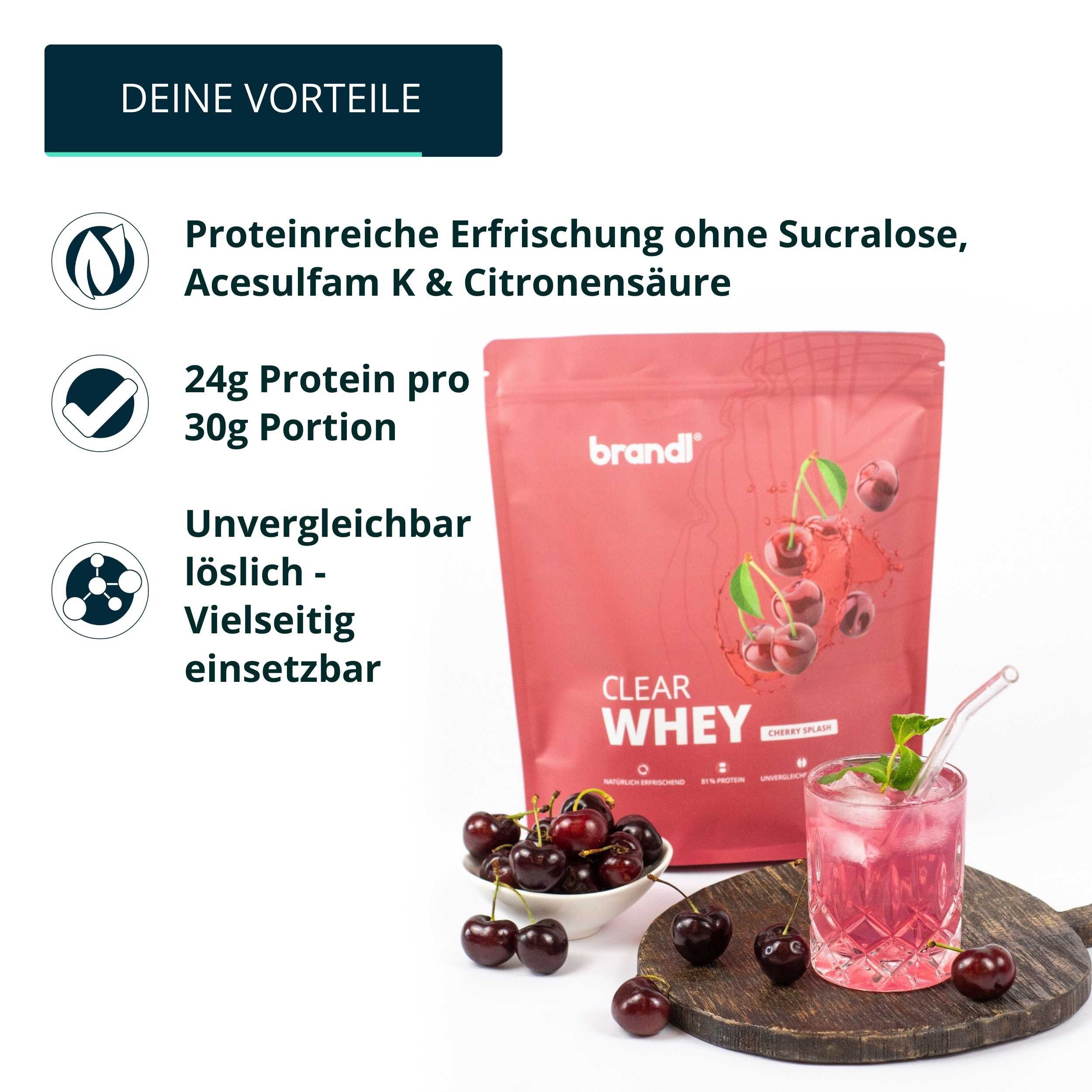 Brandl Nutrition Clear Whey Isolate - 80% Eiweiß Pulver, Whey Protein ohne Sucralose Pulver, 1 er 1 St., Proteinpulver mit natürlichem high Protein, made in Germany