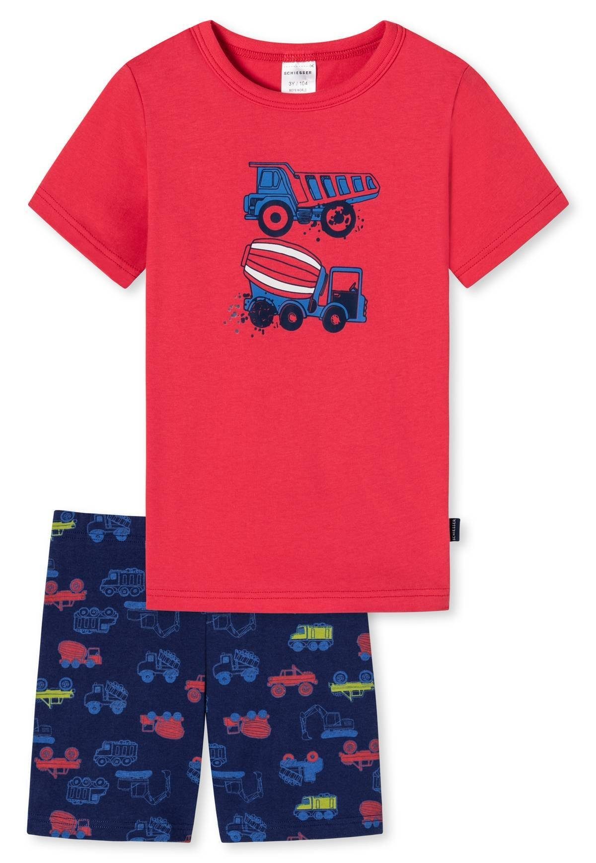 Schiesser Jungen kurz, Schlafanzug Pyjama Set - Blau/Rot 2-tlg. Kinder