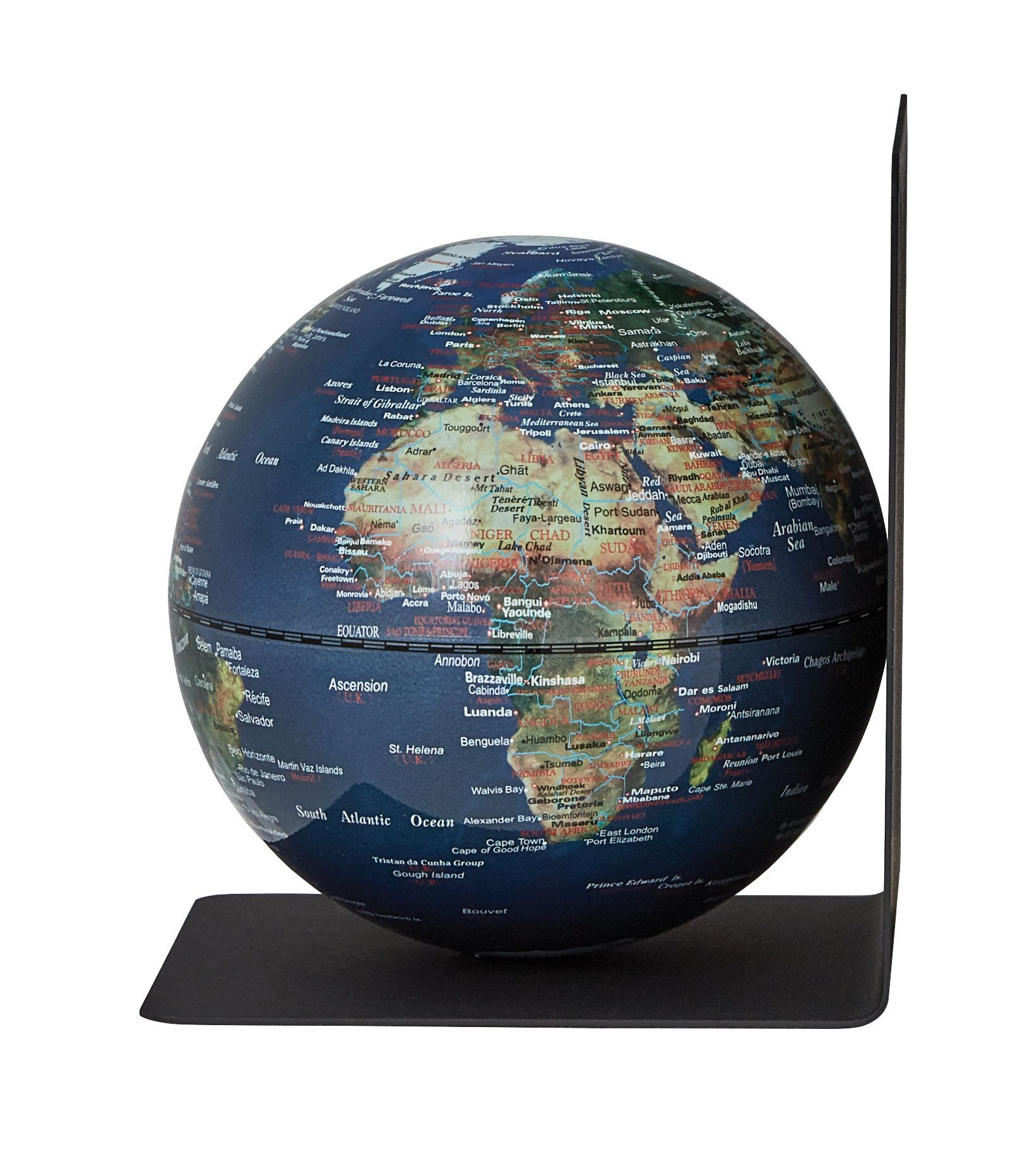 TROIKA Globus BOOKGLOBE SINGLE, Metall-Buchstütze mit abnehmbarem Globus, (13 cm Durchmesser, 1-tlg), 13 x 13 x 15,3 cm englische Beschriftung, verschiedene Farben