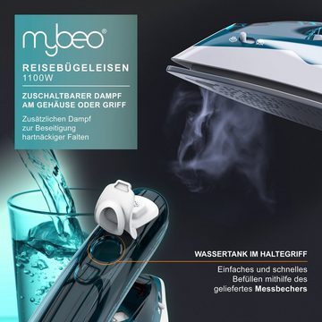 MyBeo Reisebügeleisen faltbares Bügeleisen 1100 W, mit Dampf & Edelstahl Gleitsohle, klein und leicht, Dual-Voltage 110/230V