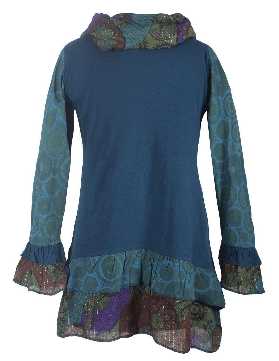 Vishes Midikleid Langarm Mandala Rüschen-Kleid mit Kapuzenschal Elfen, Boho günstig online kaufen