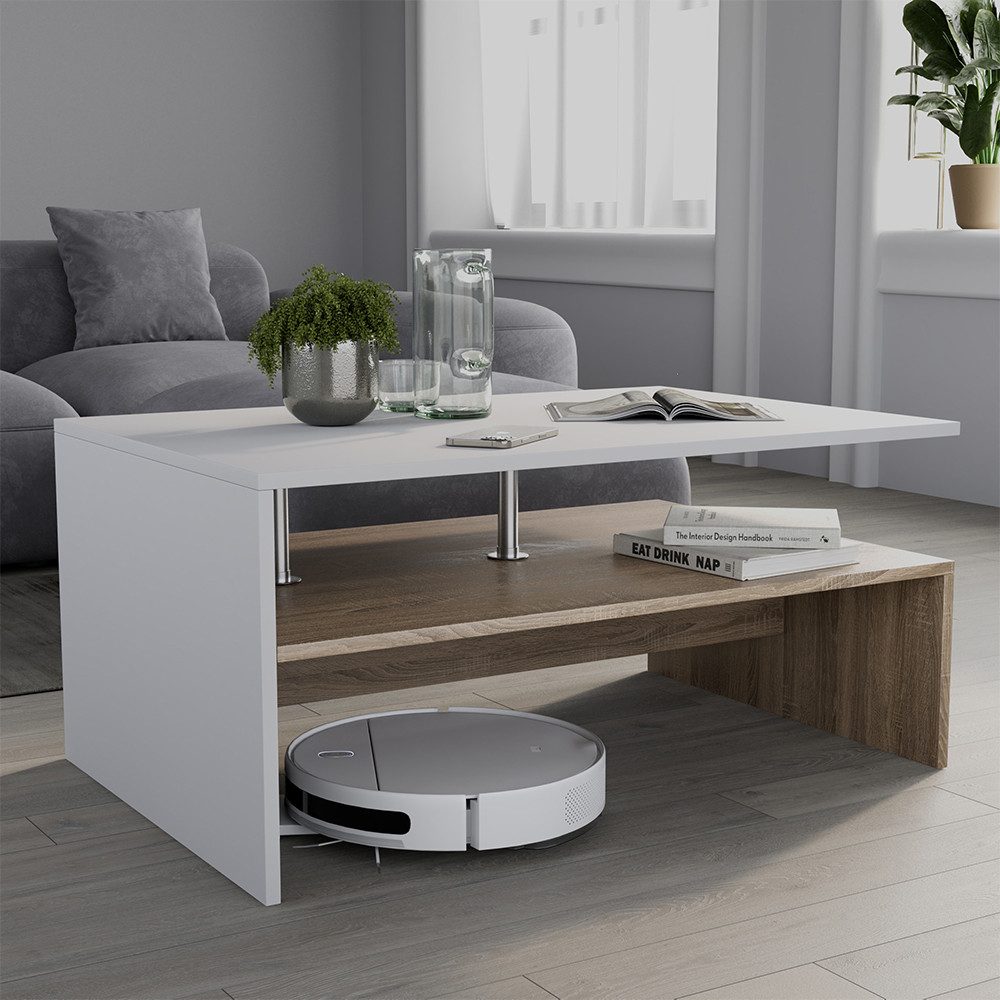 Vicco Couchtisch Amato, Weiß/Sonoma/Sonoma, 90 x 52.6 cm (1-St)