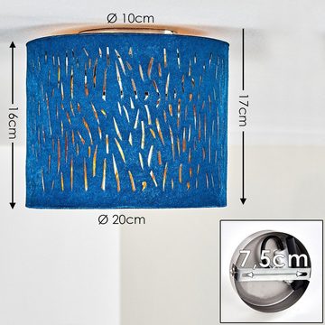 hofstein Deckenleuchte »Arcade« runde Deckenlampe aus Metall/Samt in Nickel-matt/Blau/Gold, ohne Leuchtmittel, Ø20cm, E27, Spot m. Stoff-Schirm und Lichteffekt