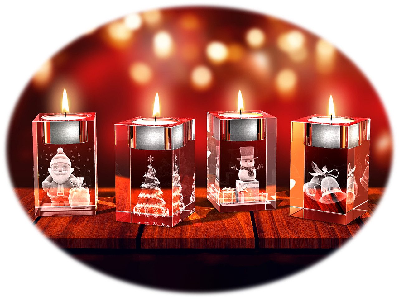 GLASFOTO.COM Teelichthalter Advents-Teelichthalter, Weihnachten, Kristallglas, 4er-Set