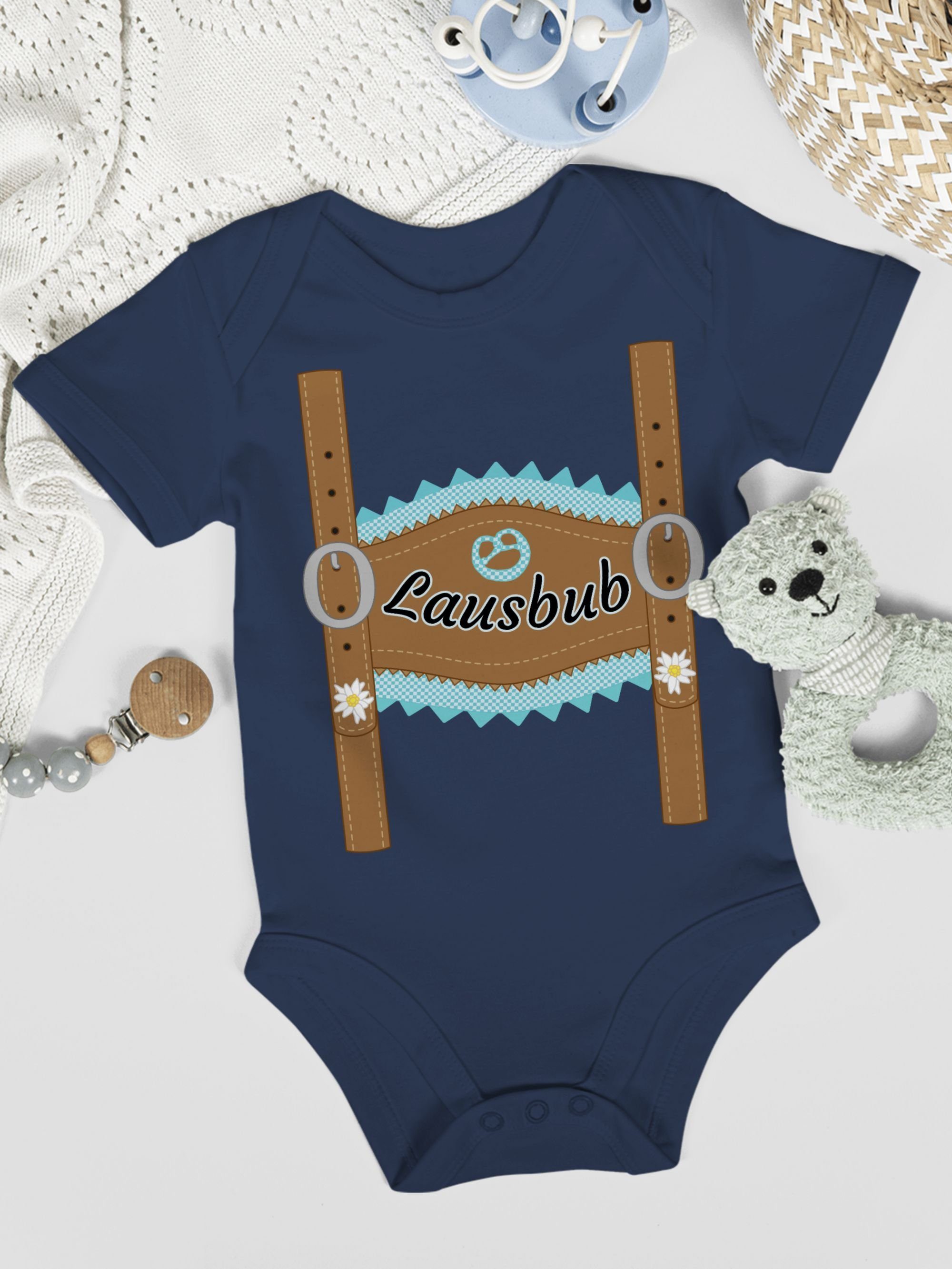 Lederhose Lausbub Outfit Oktoberfest Shirtbody Mode Navy Baby Blau 1 Shirtracer für