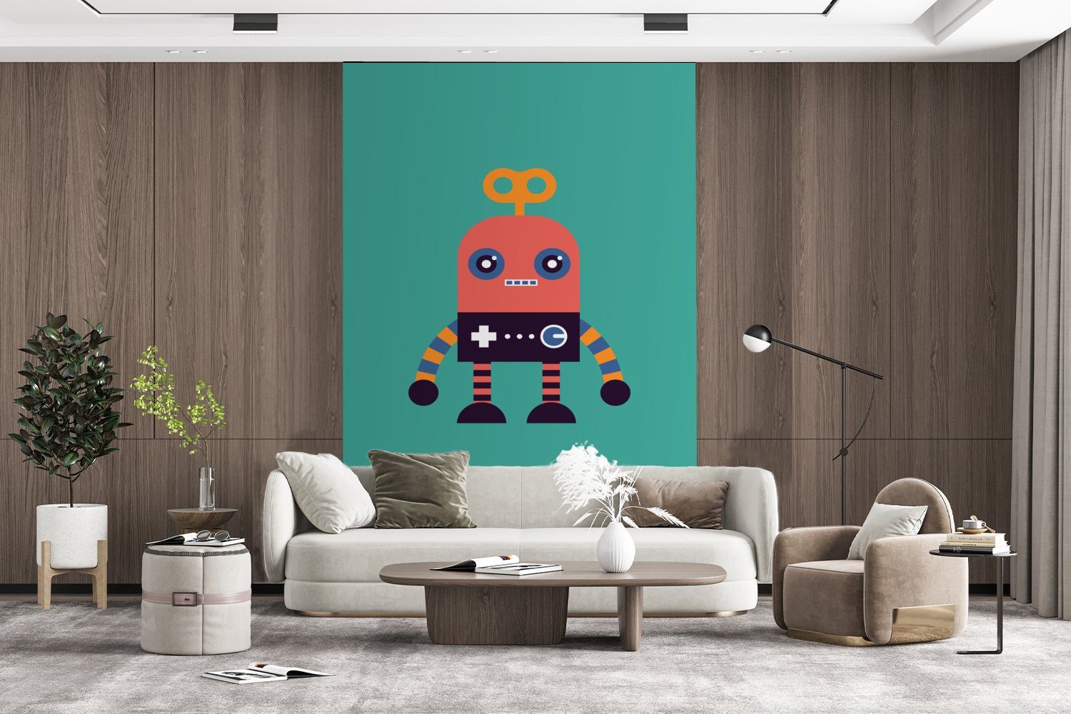 MuchoWow Fototapete Roboter - Spielzeug Matt, - Montagefertig Wohnzimmer, Jungen Vinyl bedruckt, Kinder, Rosa - St), Tapete Gesicht - (3 Wandtapete für 