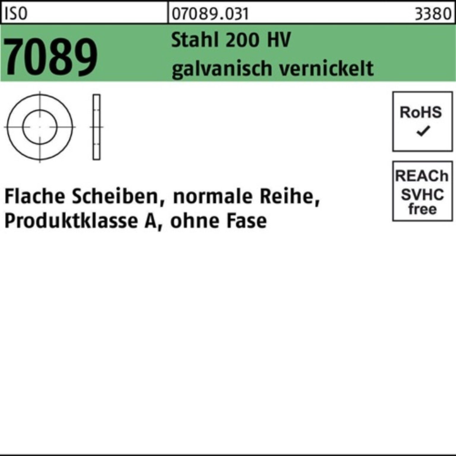 Bufab Unterlegscheibe 1000er Pack Unterlegscheibe ISO 7089 o.Fase 8 Stahl 200 HV galv. verni