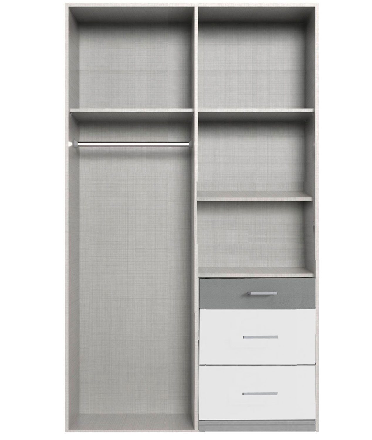 Wimex Drehtürenschrank Click (2 Türen, 3 Schubladen, 3 Einlegeböden, 1 Kleiderstange, 1-St., moderne Optik, 2-türig, Kunststoff Bügelgriffe, Spiegeltür) 90x58x199cm Plankeneiche weiß 2-türig