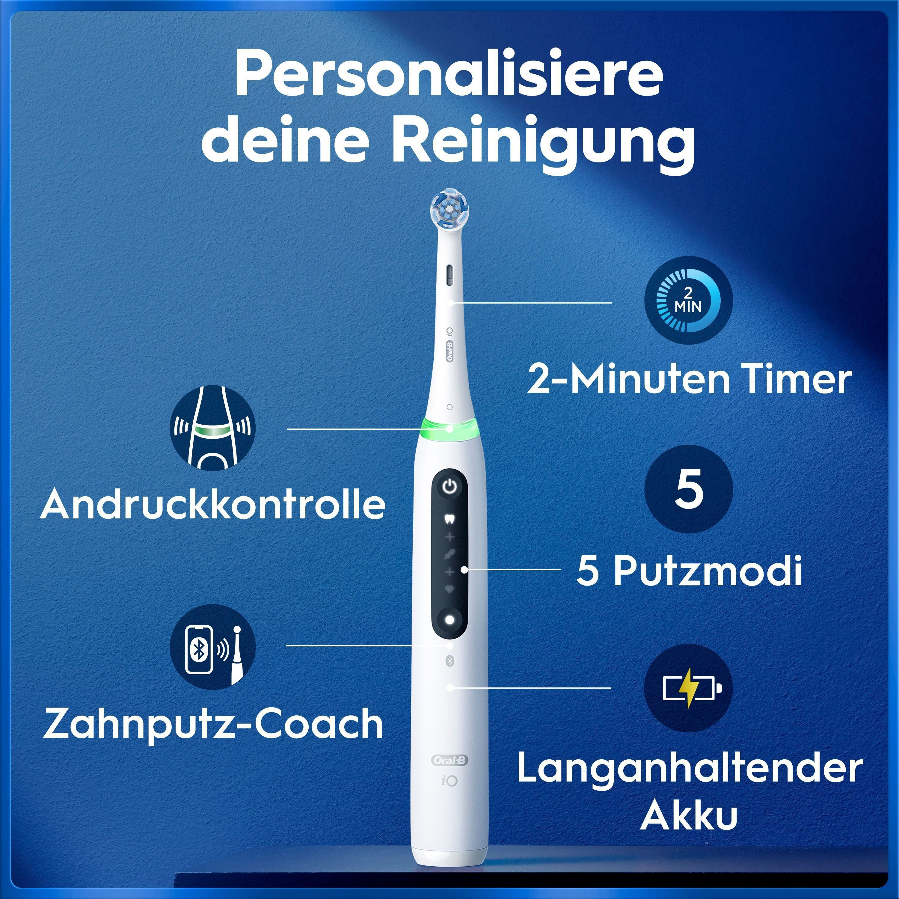 Oral-B Elektrische Zahnbürste Oral-B iO Series 5, Aufsteckbürsten: 1 St., 1 Aufsteckbürste, Langanhaltender Akku, Reise-Etui, Aufsteckbürstenhalter – Bild 4 von 5