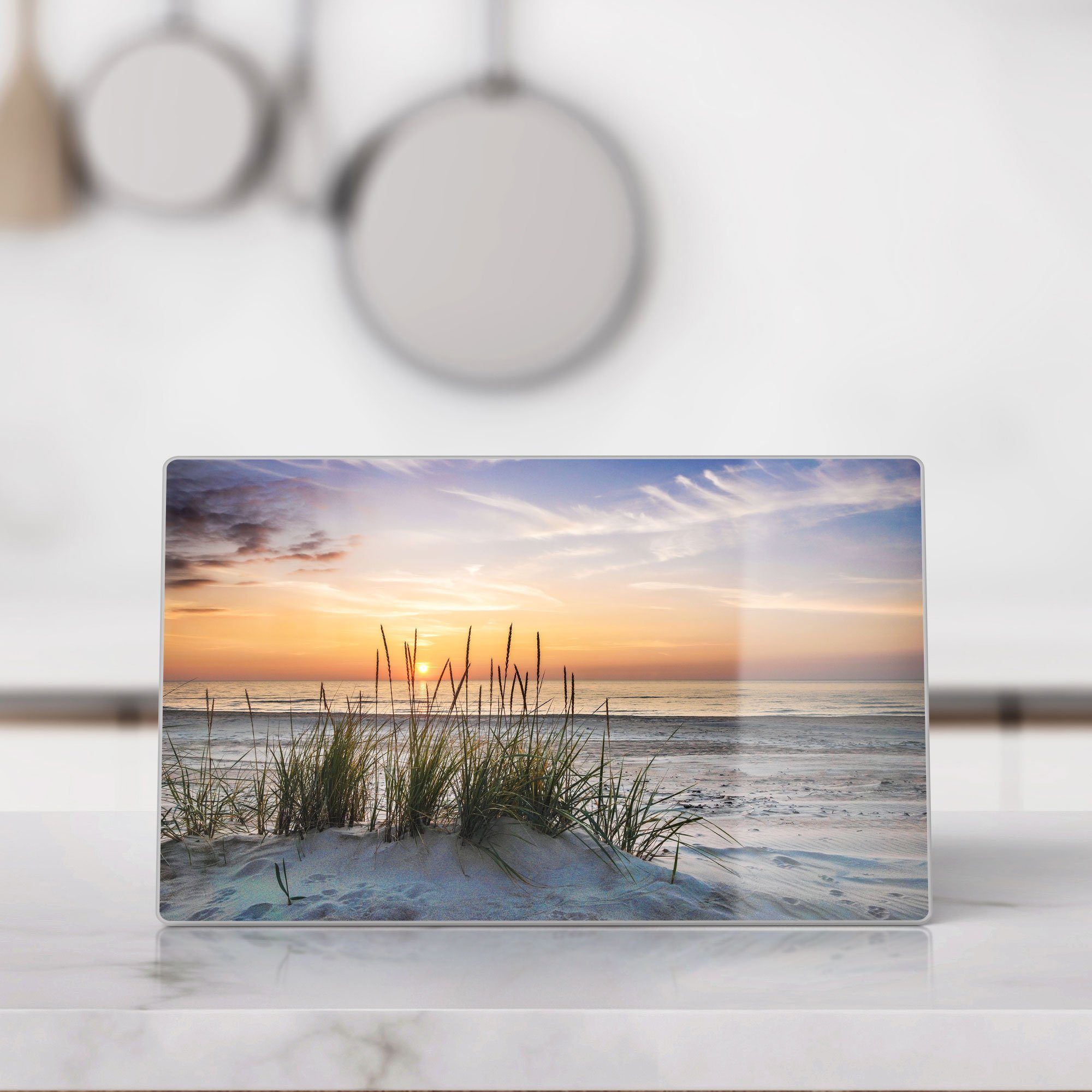 DEQORI Schneidebrett 'Sonnenuntergang am Glas, Frühstücksbrett Strand', Schneideplatte Platte