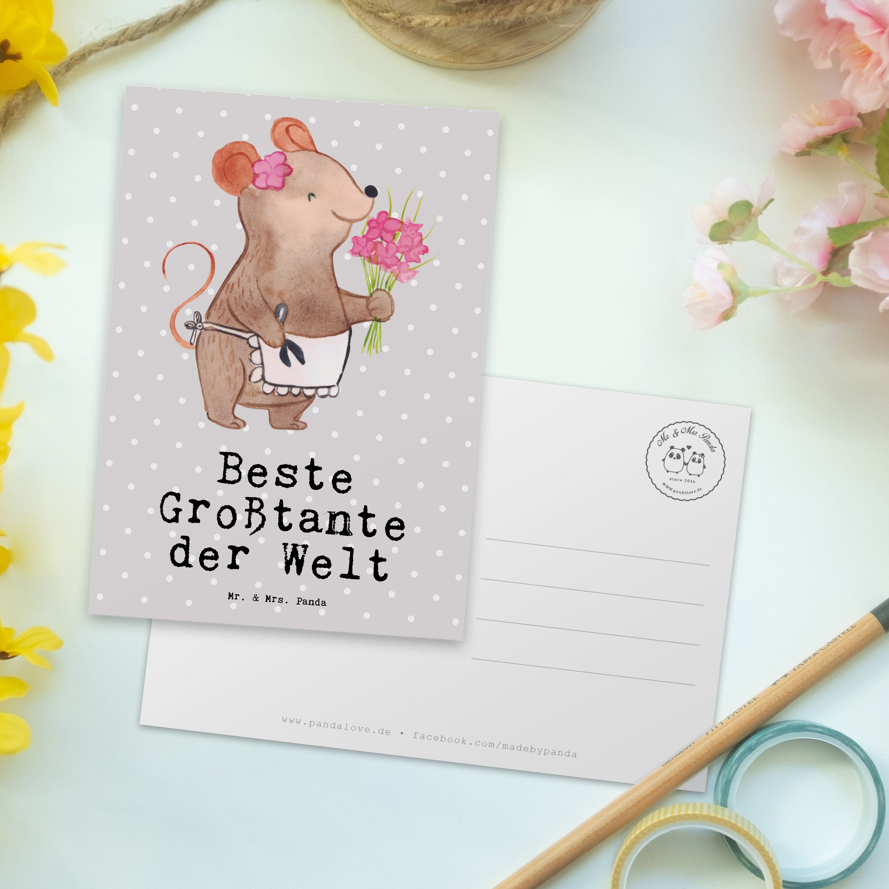 Maus & Grau Panda Welt Postkarte Großtante Pastell Ansichtskart Mr. - Mrs. Beste Geschenk, - der