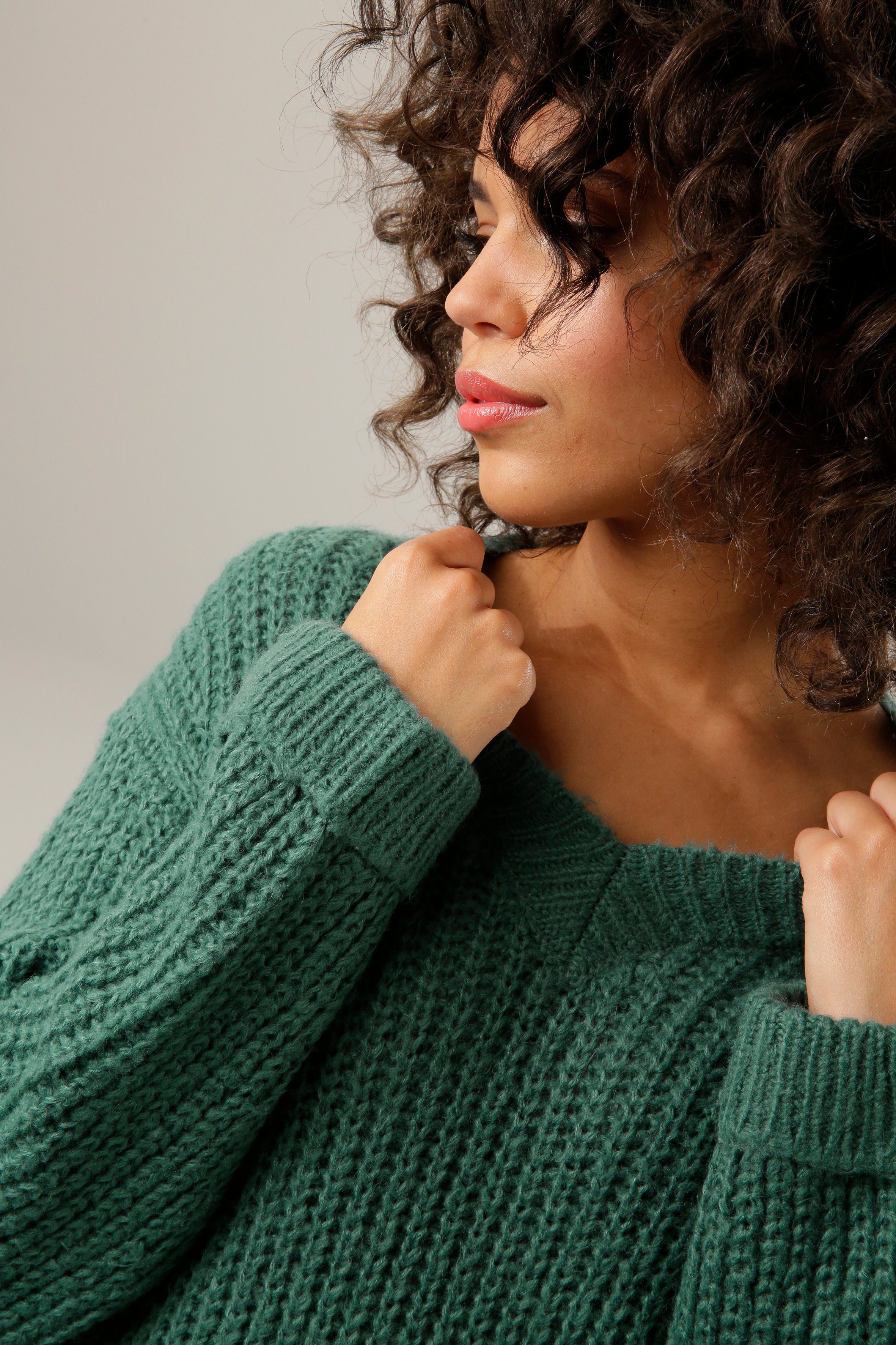 Aniston CASUAL Longpullover mit fixierten Umschlag an den langen Ärmeln