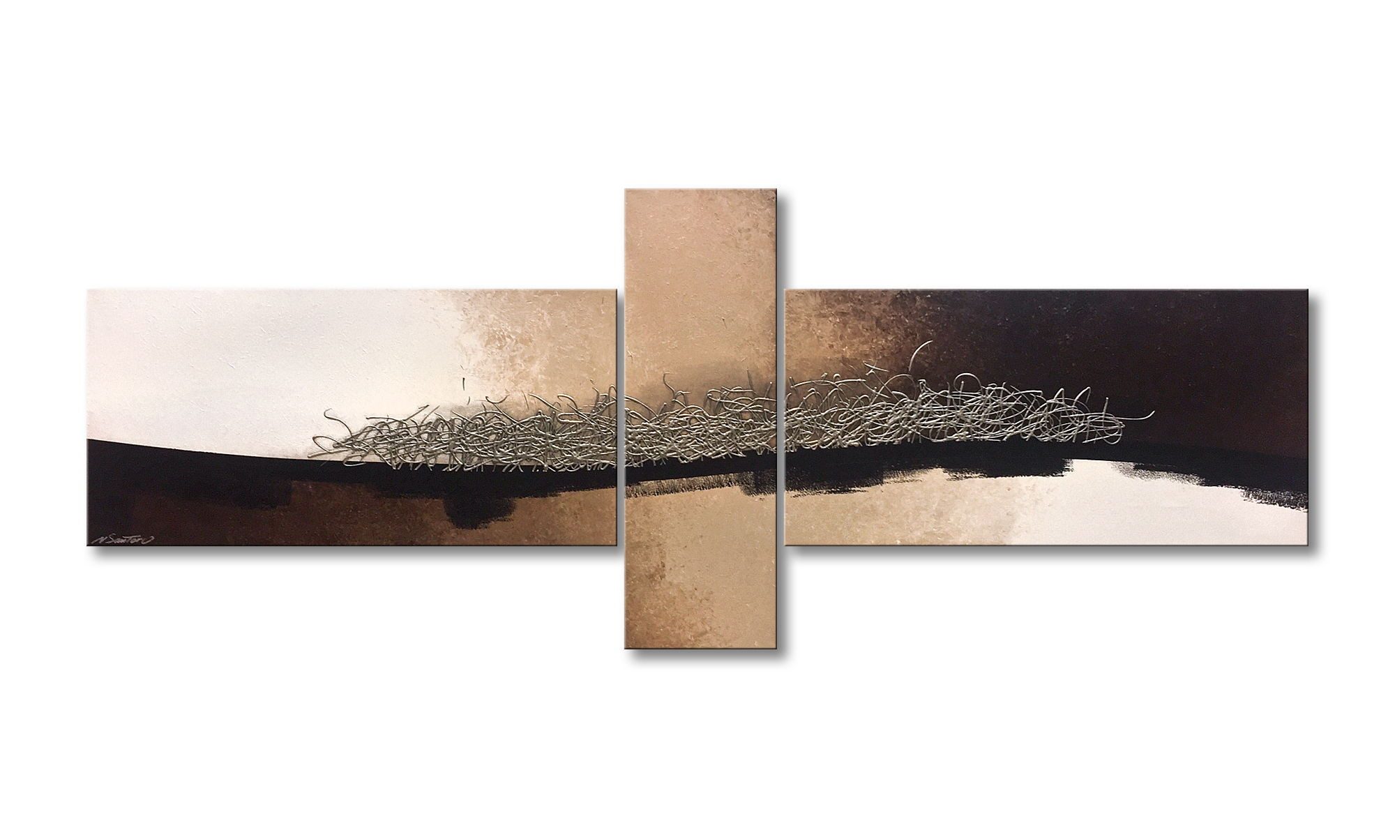 WandbilderXXL XXL-Wandbild Silver Bustle 230 x 90 cm, Abstraktes Gemälde, handgemaltes Unikat