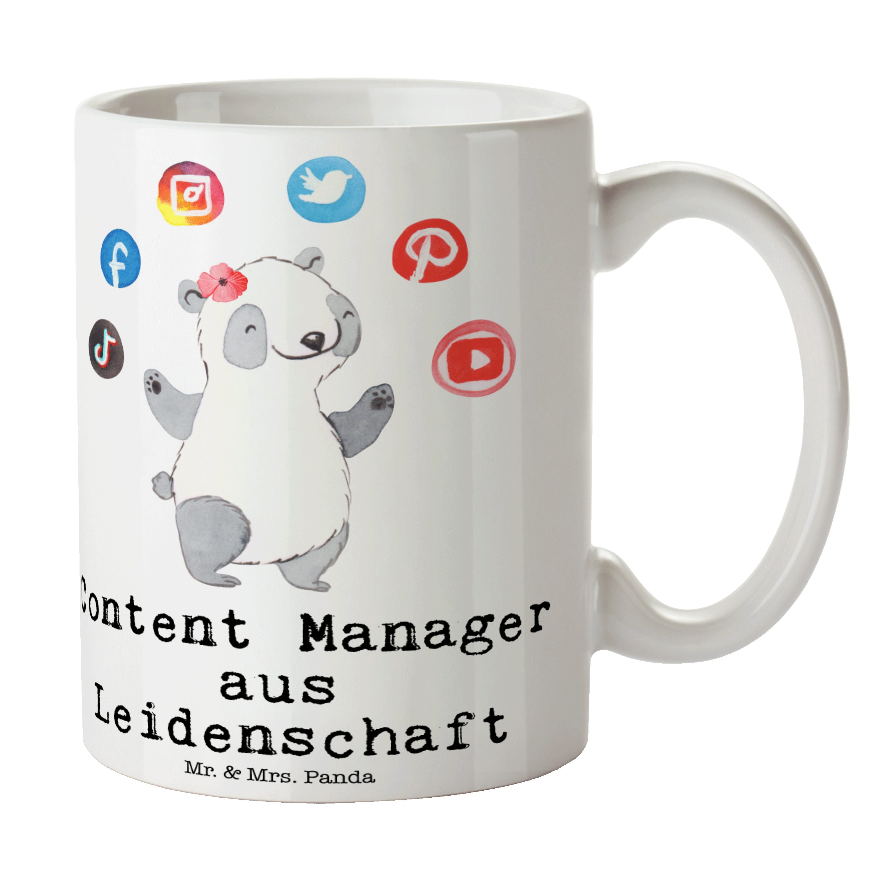Mr. & Mrs. Panda Tasse Content Manager aus Leidenschaft - Weiß - Geschenk, Firma, Rente, Bür, Keramik