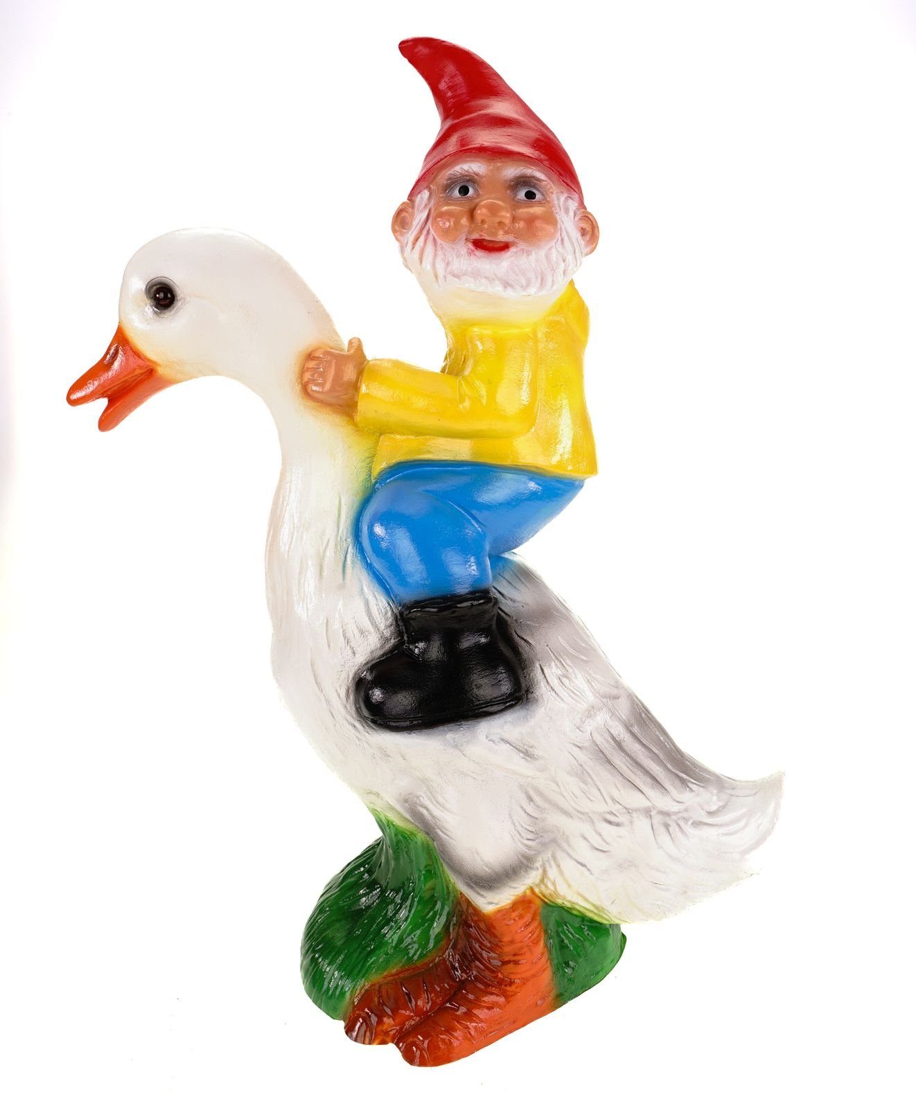 Kremers Schatzkiste Gartenzwerg Gartenzwerg auf Ente aus bruchfestem PVC Zwerg Made in Germany Garten Figur
