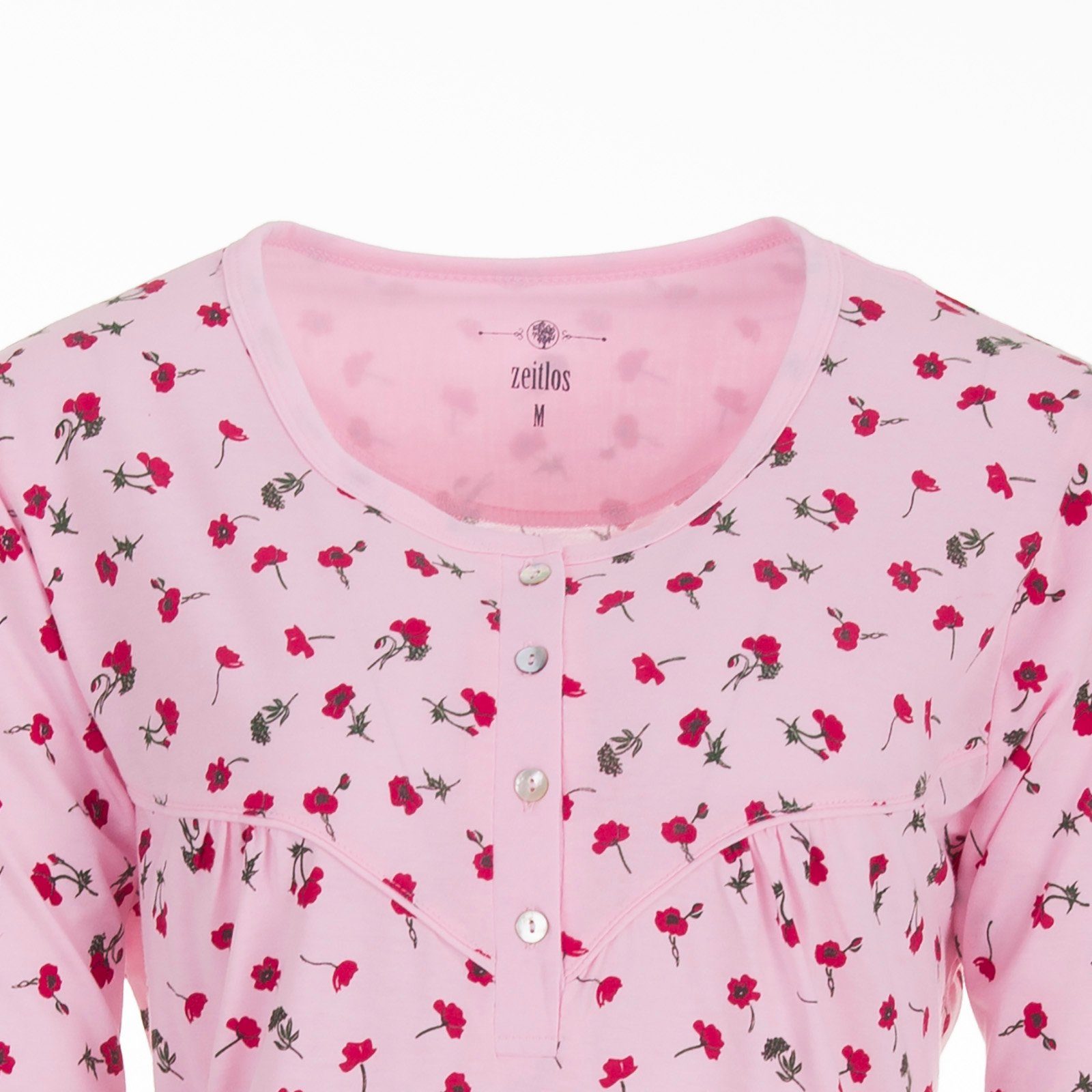 - Nachthemd Langarm M-6XL zeitlos Nachthemd rosa Blumendruck