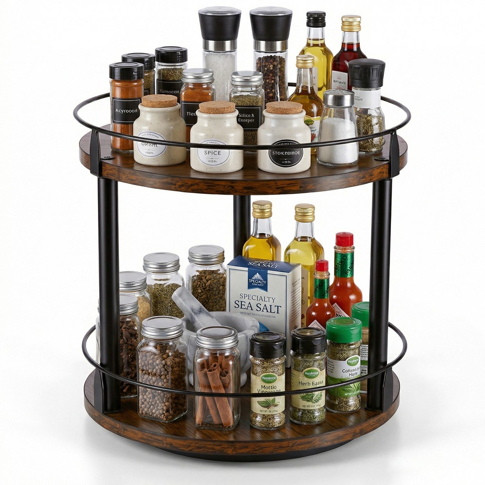 BlingBin Gewürzregal 360° Drehbar 2-Etagen Organizer Küchenregal, Gewürzständer, 1er Set 1-tlg., Lazy Susan mit Drehscheibe für Küchentheke, Esstisch, Speisekammer