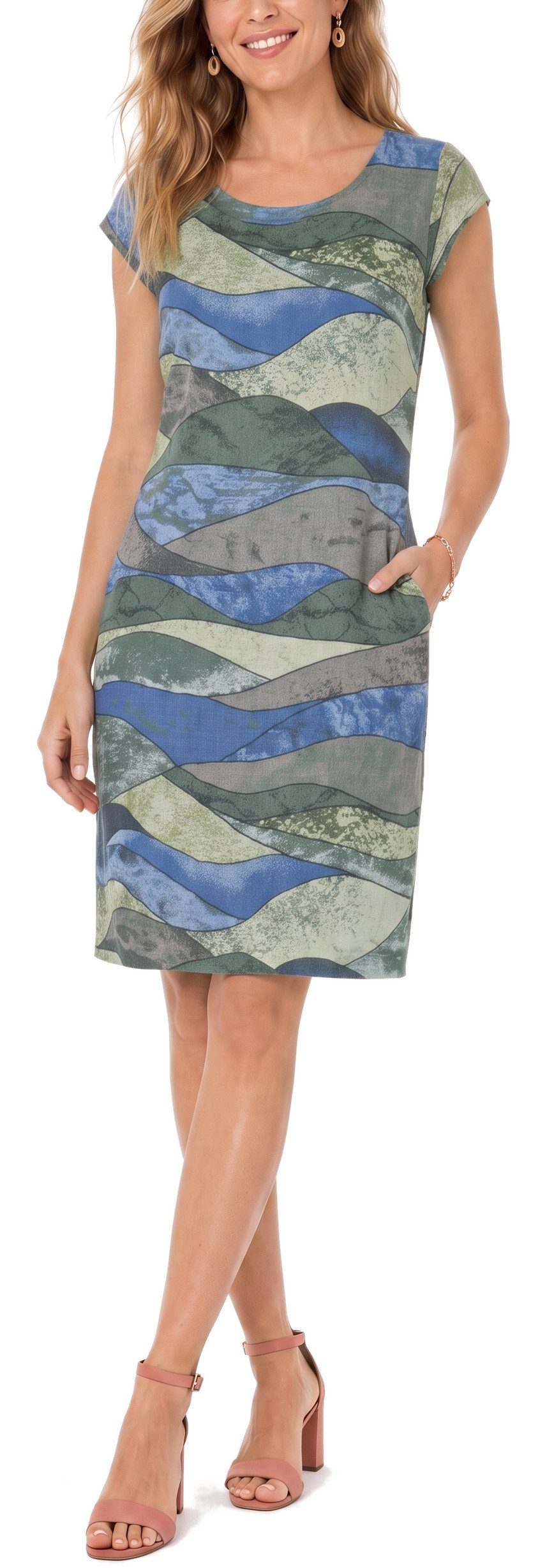 dy_mode Midikleid Damen Leinenkleid Knielanges Sommerkleid Midi Kleid Strandkleid leicht taillierte Passform, mit seitlichen Eingriffstaschen