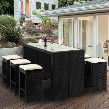 Casaria Sitzgruppe Rio, (7-tlg), Polyrattan Bar 6 Hocker 7cm Auflagen Wetterfest 5mm Sicherheitsglas