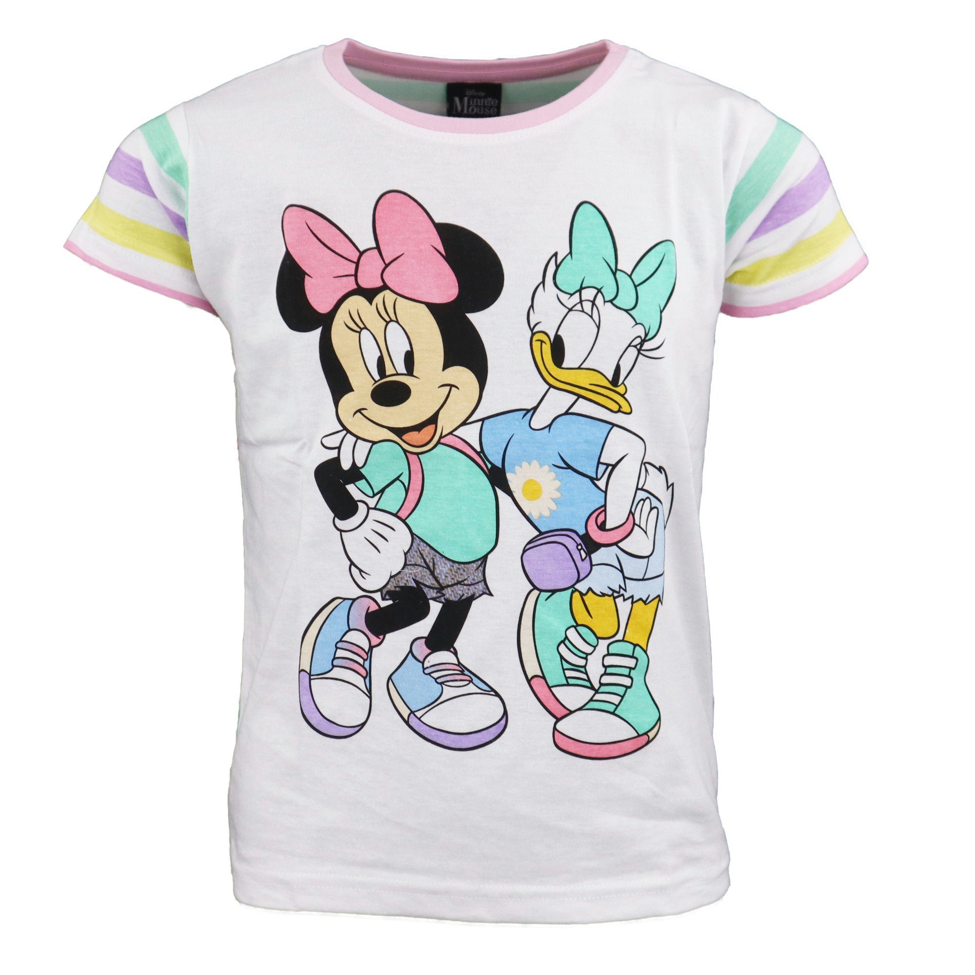Disney Minnie Mouse Print-Shirt Minnie Maus und Daisy Duck Mädchen Kinder T-Shirt Gr. 104 bis 134 Weiß