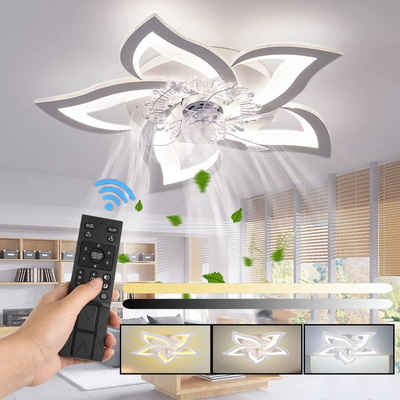 LETGOSPT Deckenleuchte Leise Deckenventilator mit Beleuchtung, 60W LED Deckenleuchte 5000LM, LED fest integriert, Kaltweiß, Naturweiß, Warmweiß, LED Deckenbeleuchtung mit Ventilator, 5 Lichter Design Deckenventilator