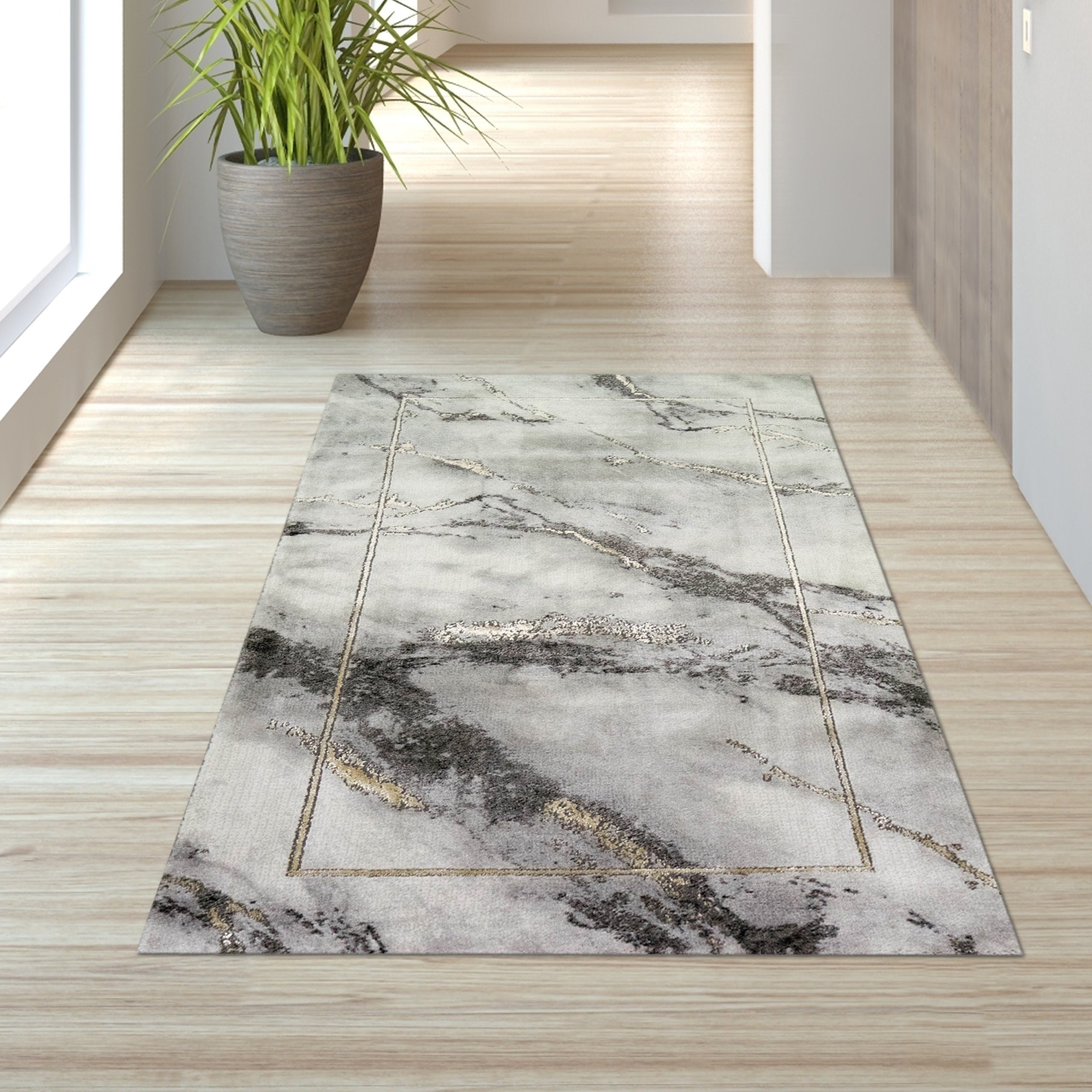 TeppichHome24 Teppich Teppich Wohnzimmer Marmor Optik in grau gold, rechtec günstig online kaufen
