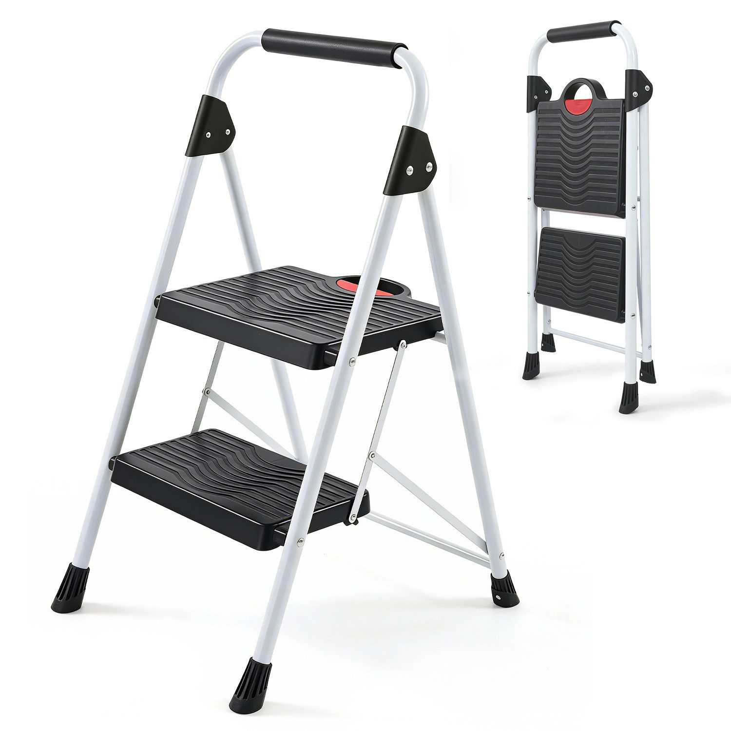 Sekey Trittleiter Klappbar Klapptritt Faltbar mit XXL 36 x 26cm rutschfester Trittfläche, 2-Stufen Trittleiter rutschfest bis 150 kg mit Klappsicherung