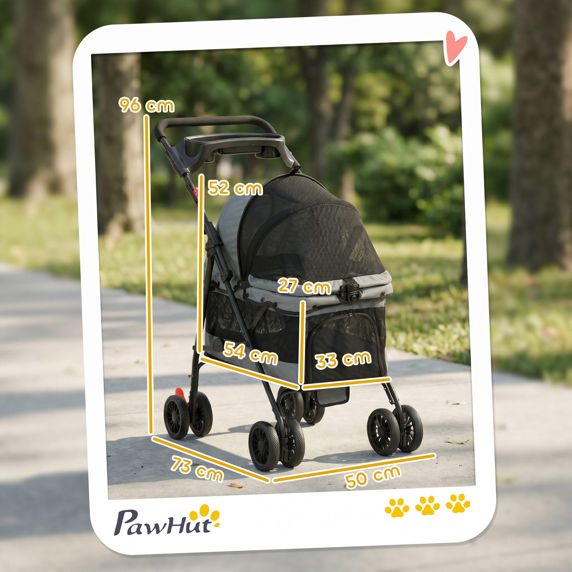 PawHut Hundebuggy Faltbar Katzenwagen mit Kissen, Netzfenstern, Getränkehalter, (Hundewagen, 1-tlg), für kleine Hunde und Katzen bis 10kg, Grau