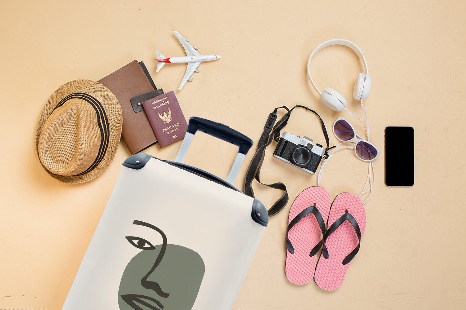 MuchoWow - für Ferien, mit Reisetasche Grün, Handgepäckkoffer rollen, Trolley, Reisekoffer Farbe 4 Handgepäck - Pastell Rollen,