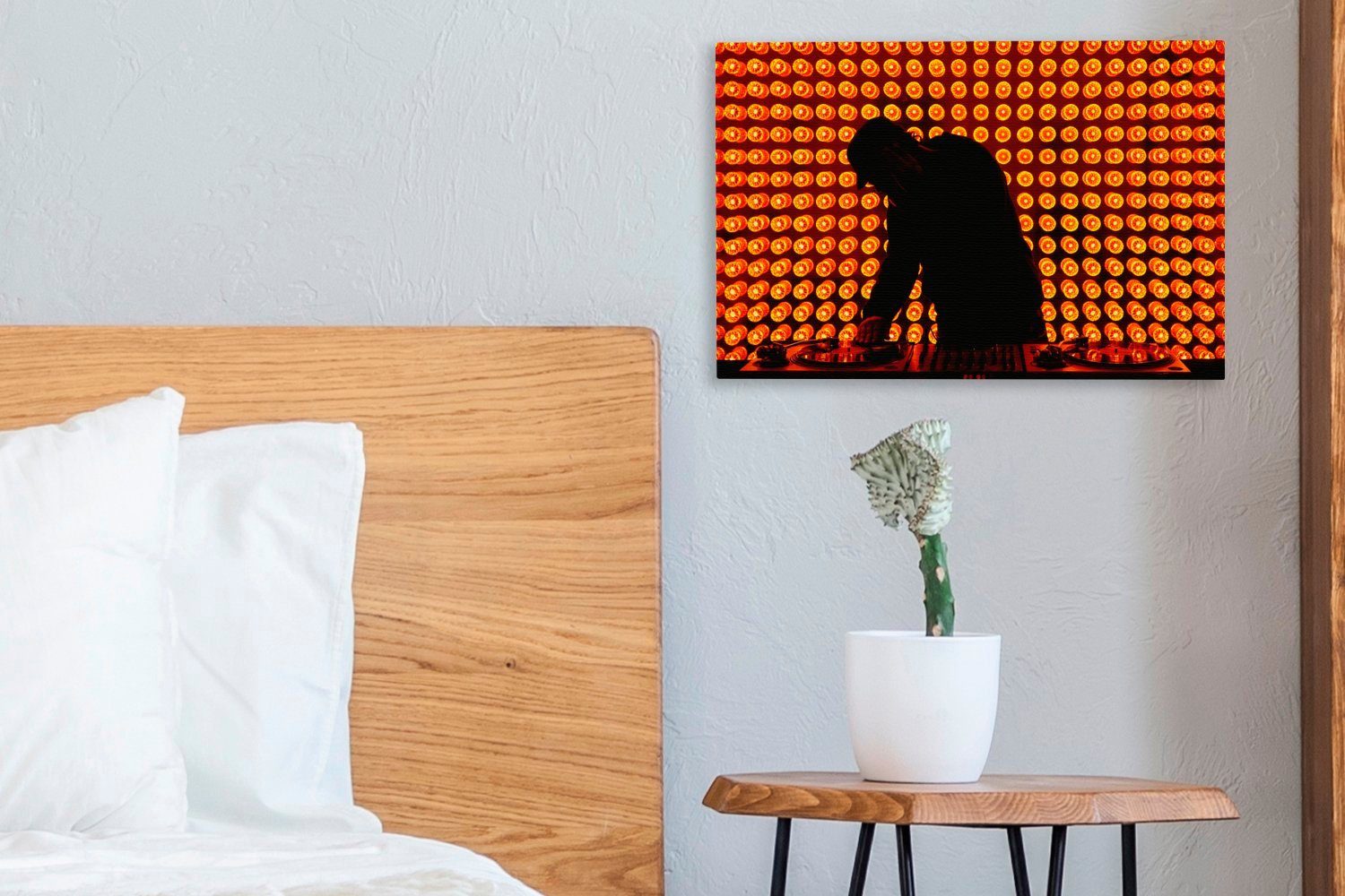 orangefarbenem Mischpult Licht, St), (1 hinter Leinwandbilder, Aufhängefertig, in 30x20 Leinwandbild DJ Wanddeko, Wandbild cm einem OneMillionCanvasses®
