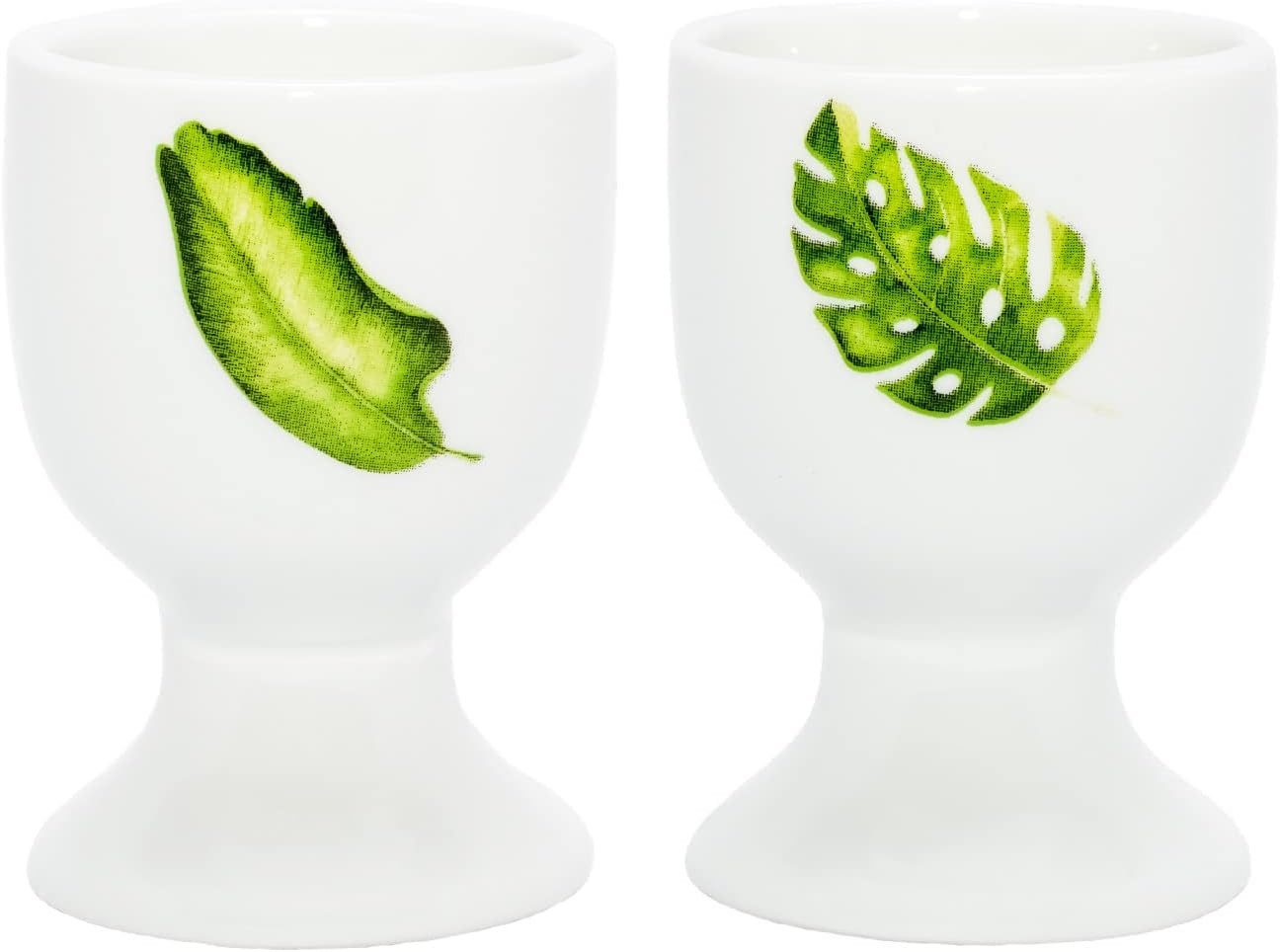 HF Home Flair Eierbecher Home-Flair 2er Set hochwertige Porzellan Eierbecher (Blatt-Muster), (2-tlg), weiße Eierhalter aus Porzellan