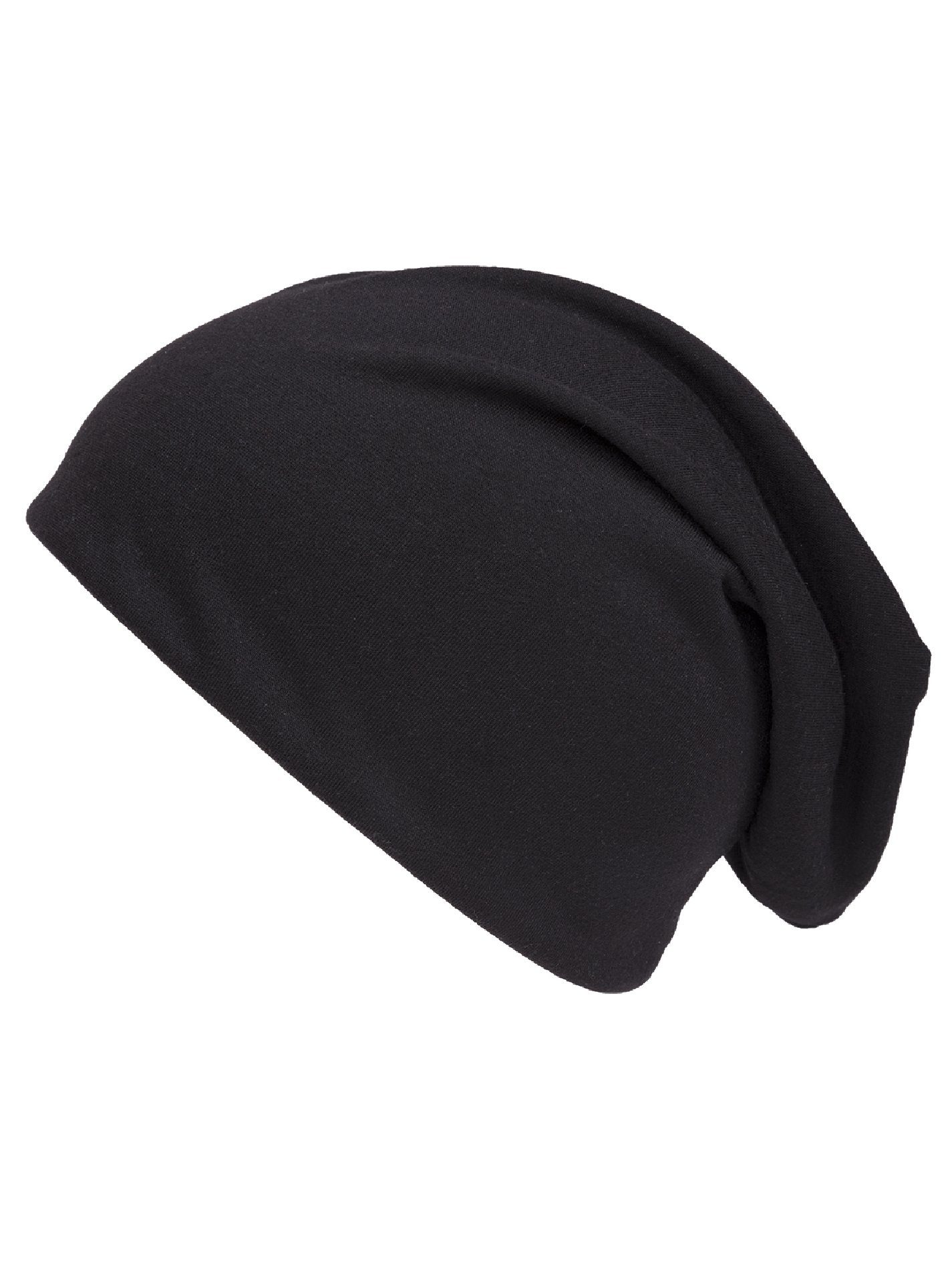 shenky Beanie Damen Mütze uni Farben Jersey Beanie (Herrenmütze und Damenmütze, Lange Mütze) 28cm lang Schwarz