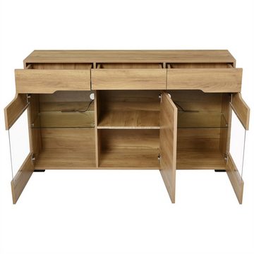 Fangqi Sideboard Sideboard mit LED-Beleuchtung, Kommode, 3 Türen&3 Schubladen (TV-Schrank, Lowboard, Aufbewahrungsschrank), Stromversorgung über USB – Lieferung mit 5V 2A USB-Kabel