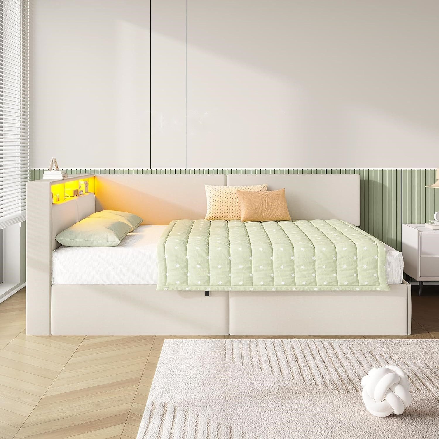 MSMASK Polsterbett mit USB-Steckdosen & LED-Kopftei, Hydraulischem Stauraum (1-tlg., Ohne Matratze), Daybett Kinderbett Jugendbett Schlafsofa 140x200 cm