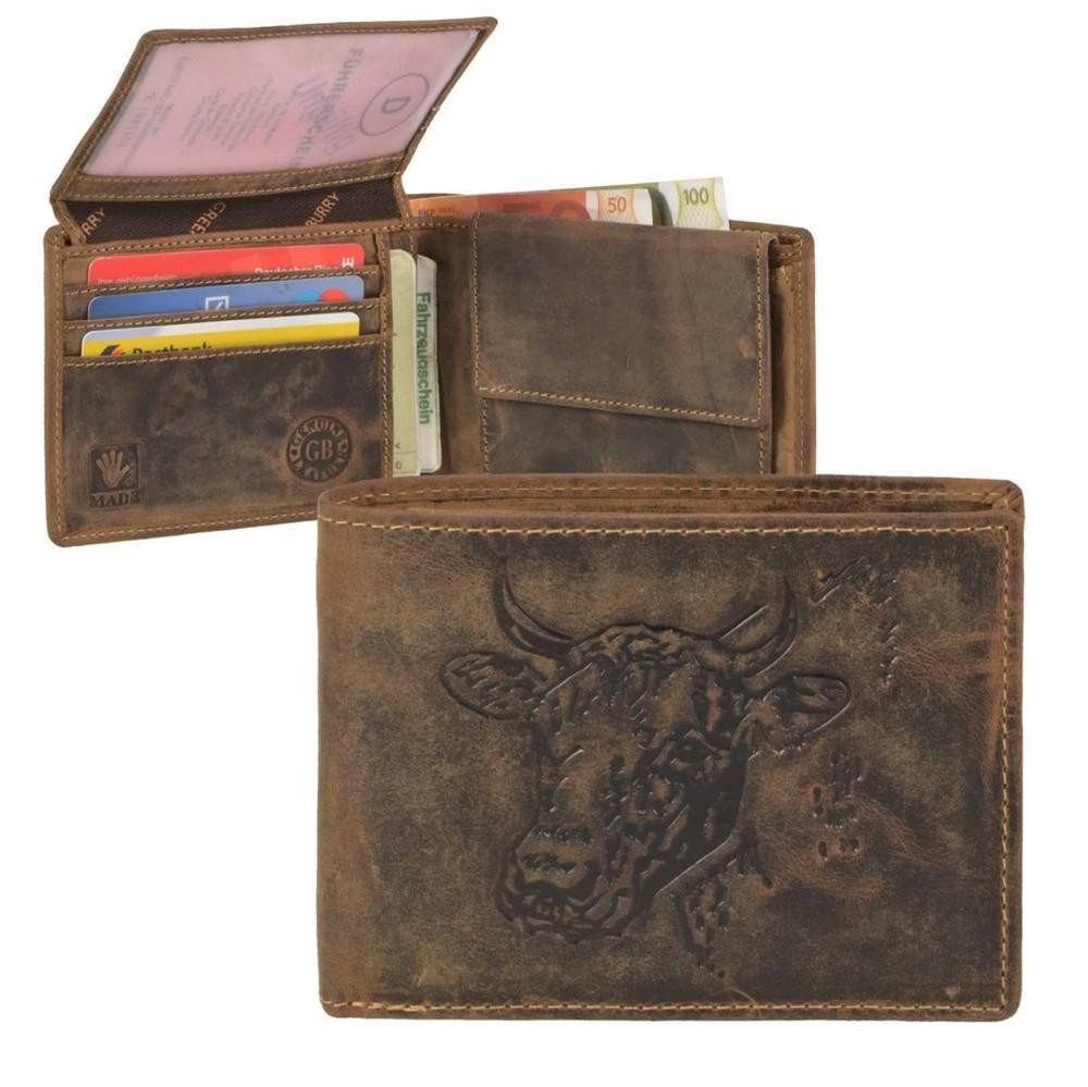 Greenburry Geldbörse Vintage, Herrenbörse, Lederbörse, Portemonnaie, Kuhkopf-Prägung