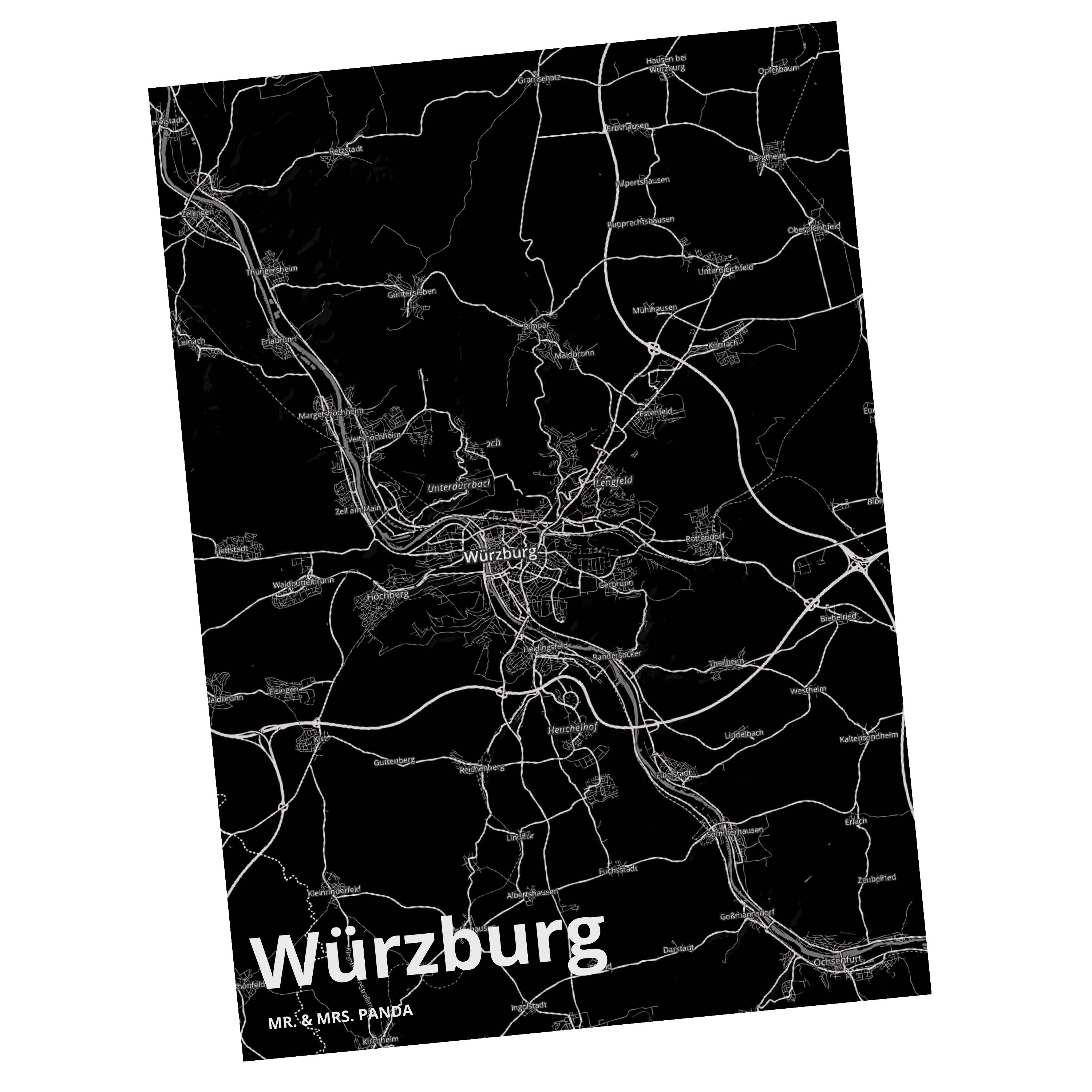 Mr. & Mrs. Panda Postkarte Würzburg - Geschenk, Grußkarte, Ort, Stadt Dorf Karte Landkarte Map S | Grußkarten