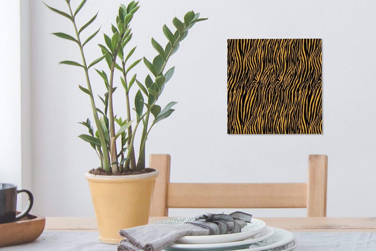 OneMillionCanvasses® Leinwandbild Tigerdruck - Muster Leinwand - (1 Bilder Schlafzimmer Orange, Wohnzimmer für St)