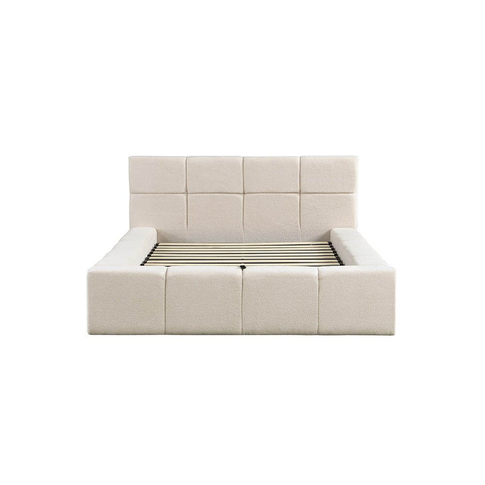 HOME DELUXE Polsterbett LED-Bett aus Teddy-Stoff mit Ablage GALA (140 x 200 cm, Bouclé Bett), inkl. Bettkasten, Lattenrost & großes gepolstertes Kopfteil