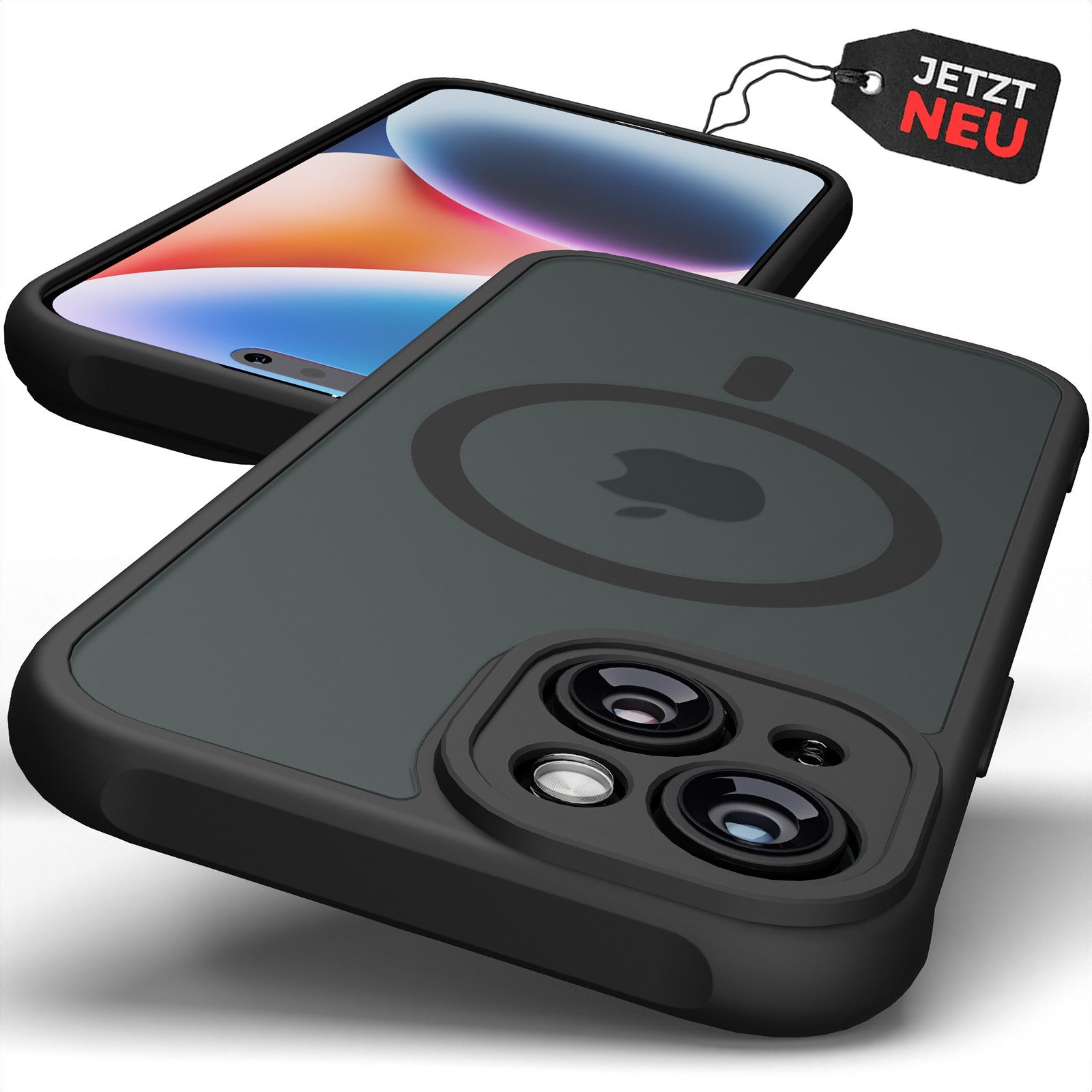 GreenHec Handyhülle Hülle iPhone 17 16 15 14 13 12 Pro Max Air MagSafe Matt Schwarz Magnet 6.1 Zoll, Handy Magnetisch Case Cover Bumper Schutzhülle Frosted Ring