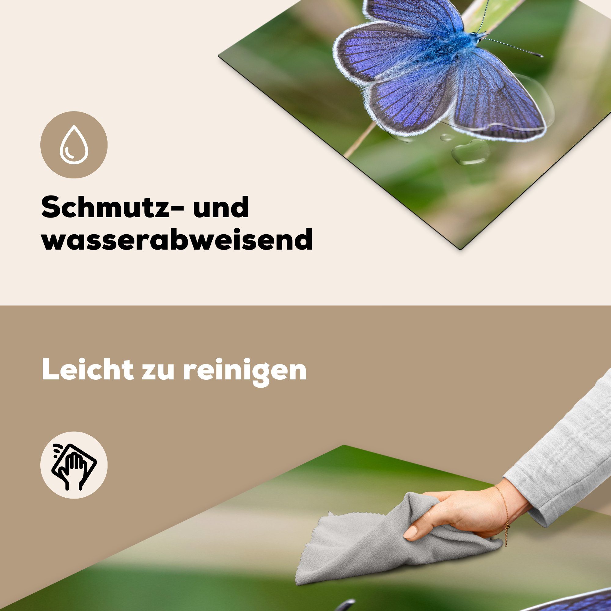 Gras, Mobile Schmetterling Blauglöckchen nutzbar, cm, Herdblende-/Abdeckplatte (1 tlg), MuchoWow im Vinyl, Arbeitsfläche Ceranfeldabdeckung 60x52