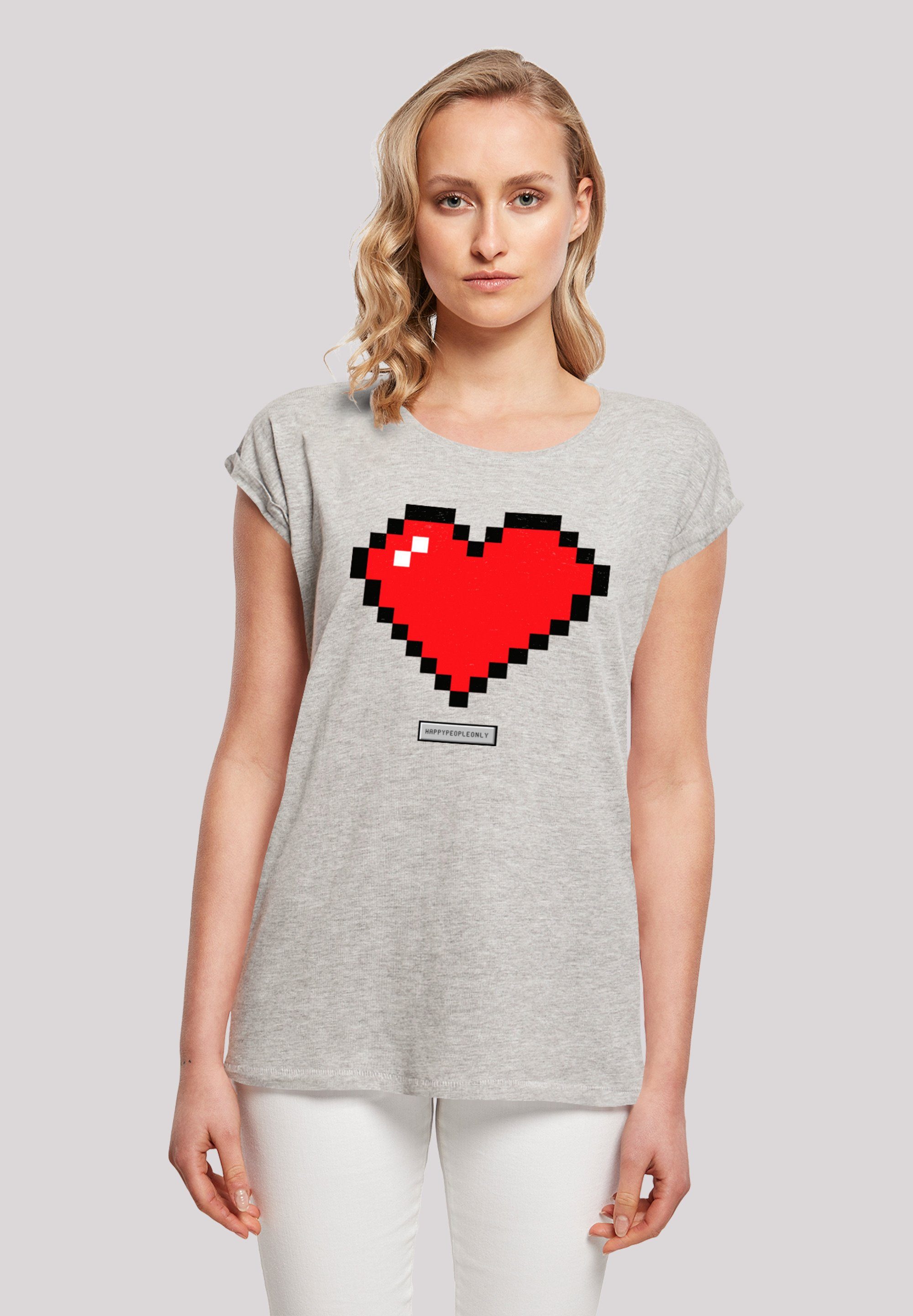 und Model Print, Das cm T-Shirt groß M Herz Größe ist People Good Pixel Happy trägt Vibes 170 F4NT4STIC