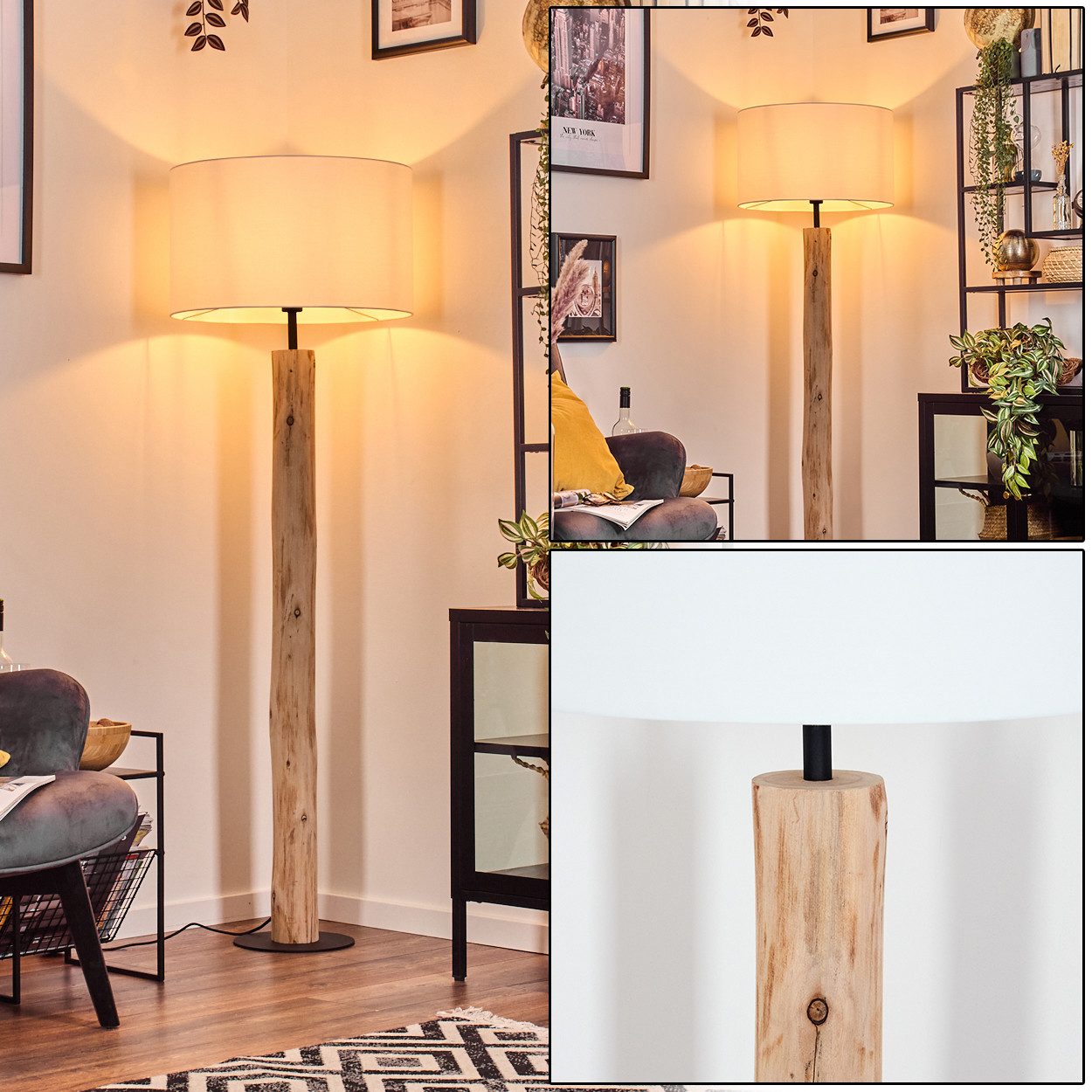 hofstein Stehlampe Stehlampe aus Holz/MetallStoff in Natur/Schwarz/Weiß, oh günstig online kaufen