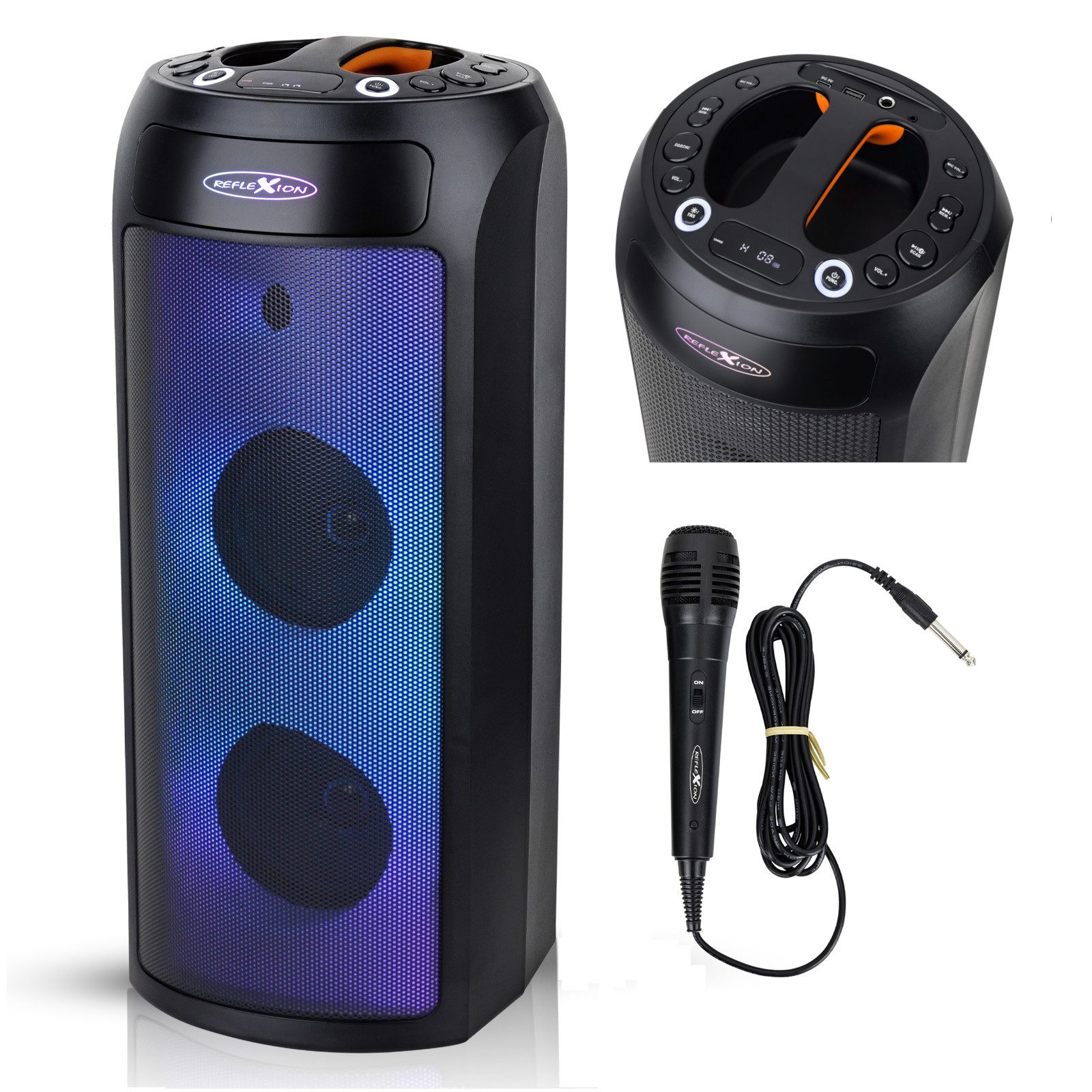 Reflexion PSX30BT Lautsprecher mit LED-Flammenlicht Bluetooth-Lautsprecher (Bluetooth, 240 W, Bluetooth, Radio, Karaoke, Disco-Licht Effekte, Equalizer)