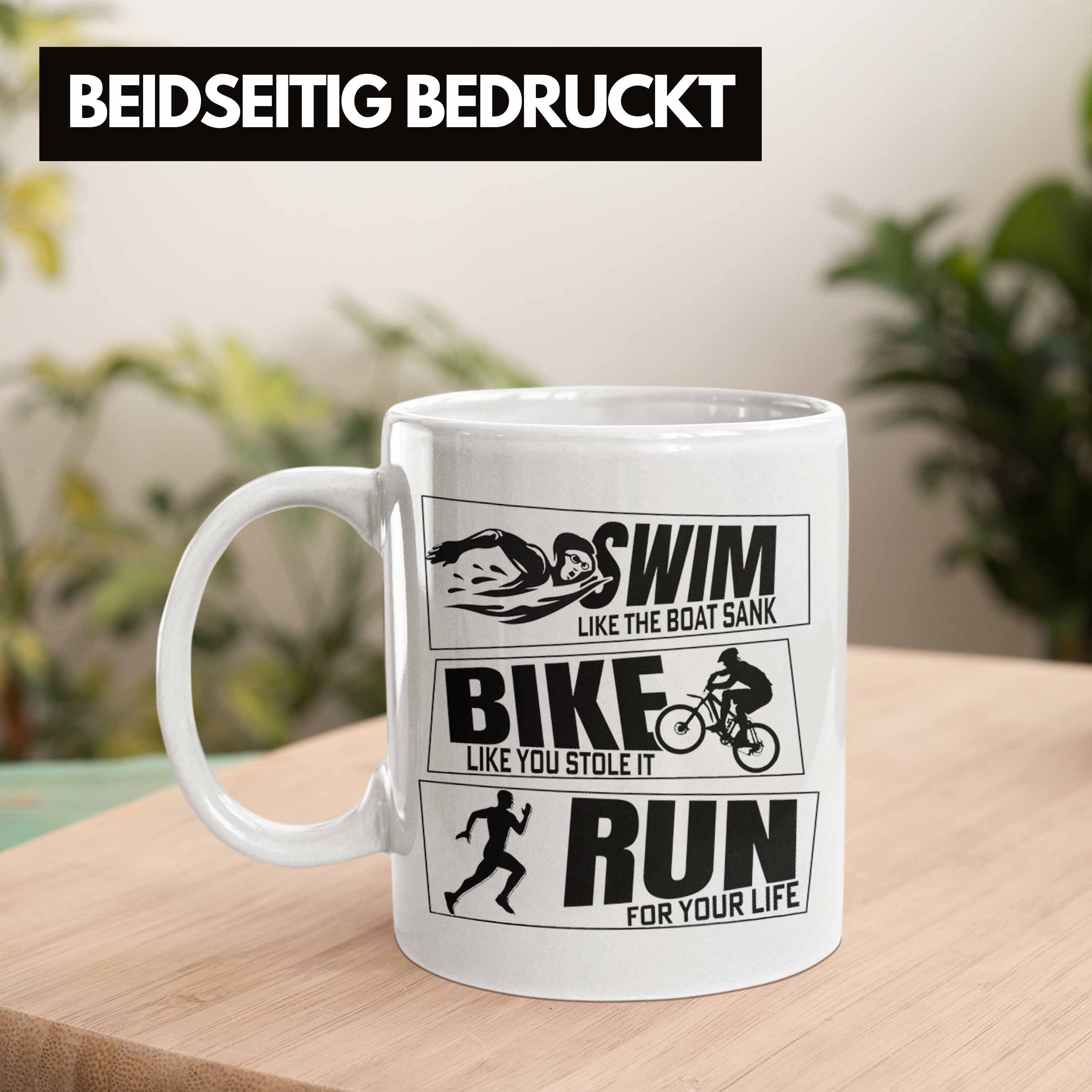 Weiss Geschenk Bike Swim Triathlon Sportl Geschenkidee Tasse Trendation Run Spruch Tasse für