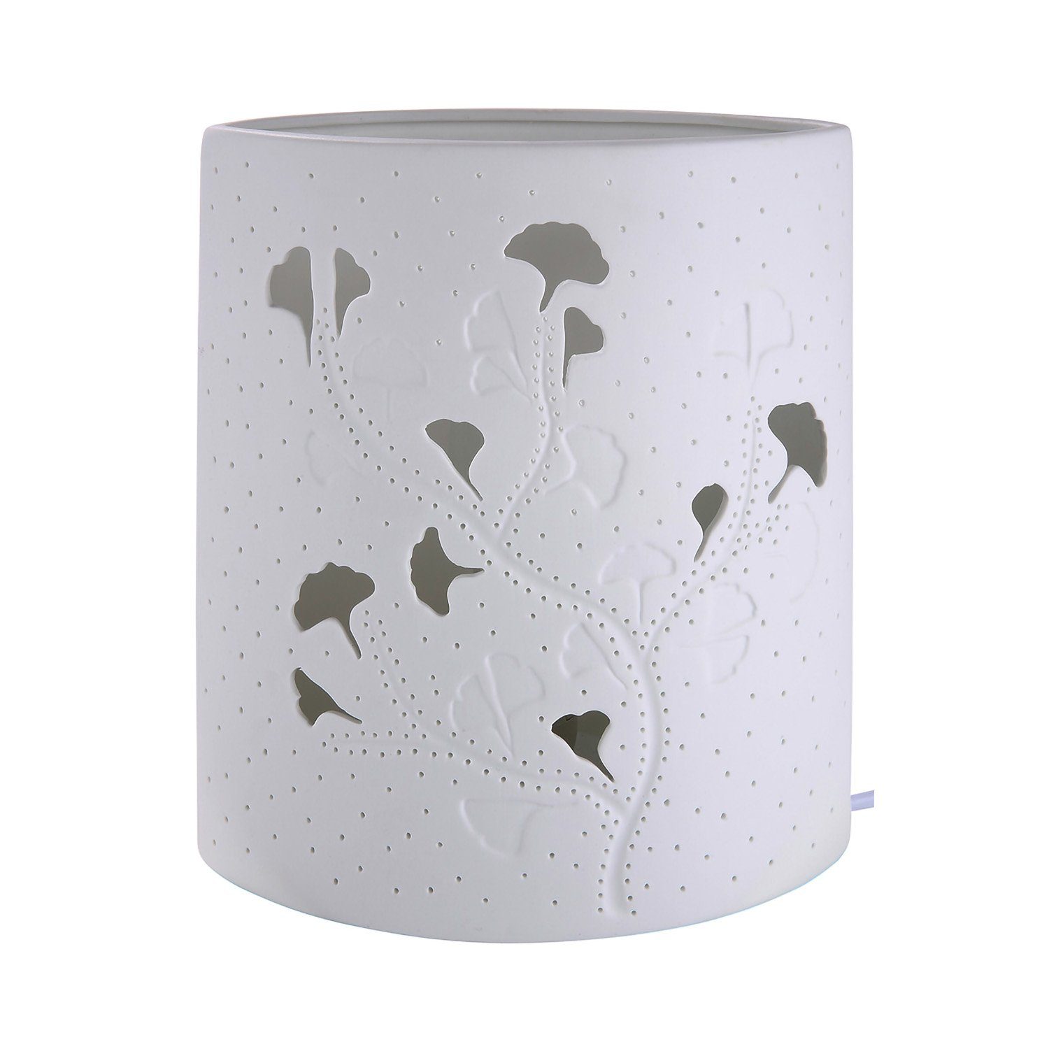 Tischleuchte GILDE Lampe Ellipse Ginkgo - weiß - H. 20cm x B. 17cm