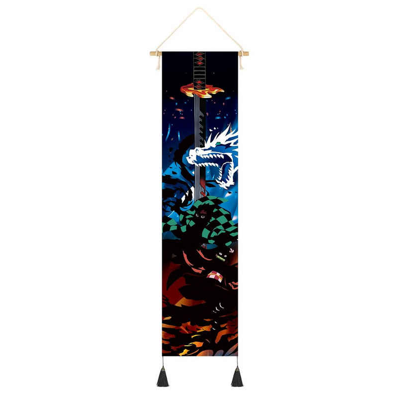 GalaxyCat Poster Kimetsu no Yaiba Rollbild aus Stoff mit Schattenriss & Katana, Demon, Tanjiro & Nezuko Kamado, Kimetsu no Yaiba Schattenriss Rollbild / Wallscroll