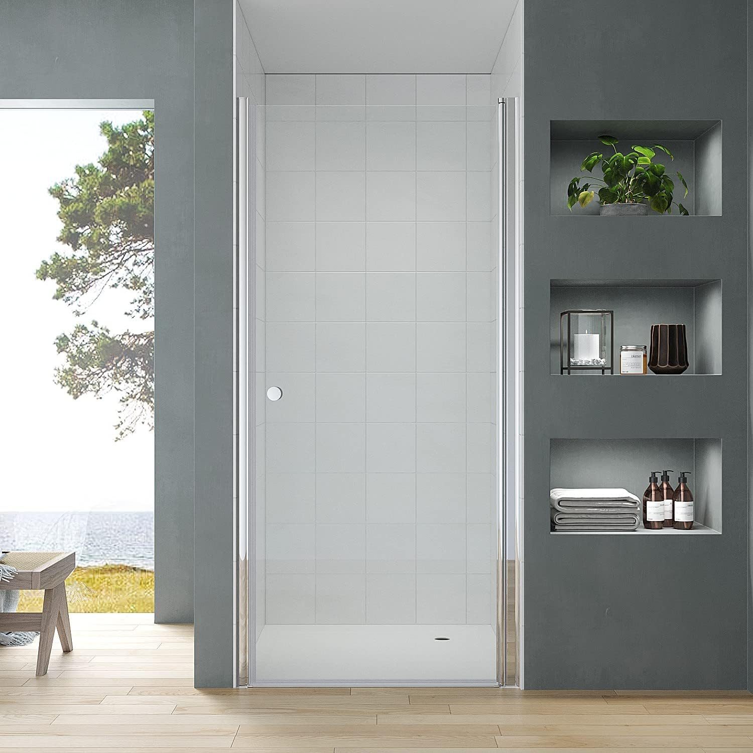 AQUABATOS Dusch-Drehtür Duschabtrennung Glas Schwingtür Duschtür Pendeltür Nischentür Glastür, 70x187 cm, Einscheiben-Sicherheitsglas (ESG) 5 mm, (rahmenlos Breite 70 75 80 90 100 cm Wandausgleich 15 mm & 20 mm) Höhe 187 cm links und rechts montierbar mit Verstellbereich