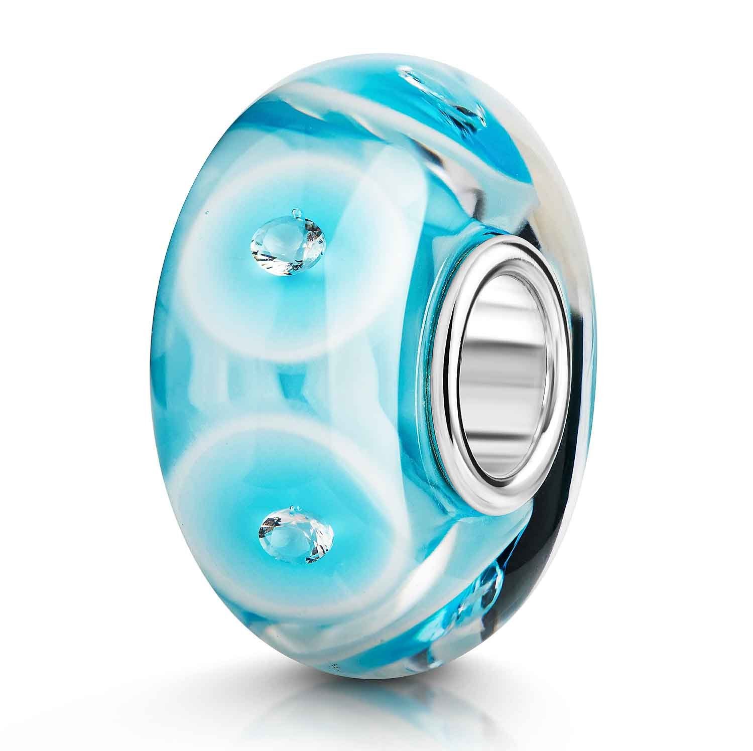 Bead Glas Bead Perle Zirkonia Kreise Blau Weiß 1279